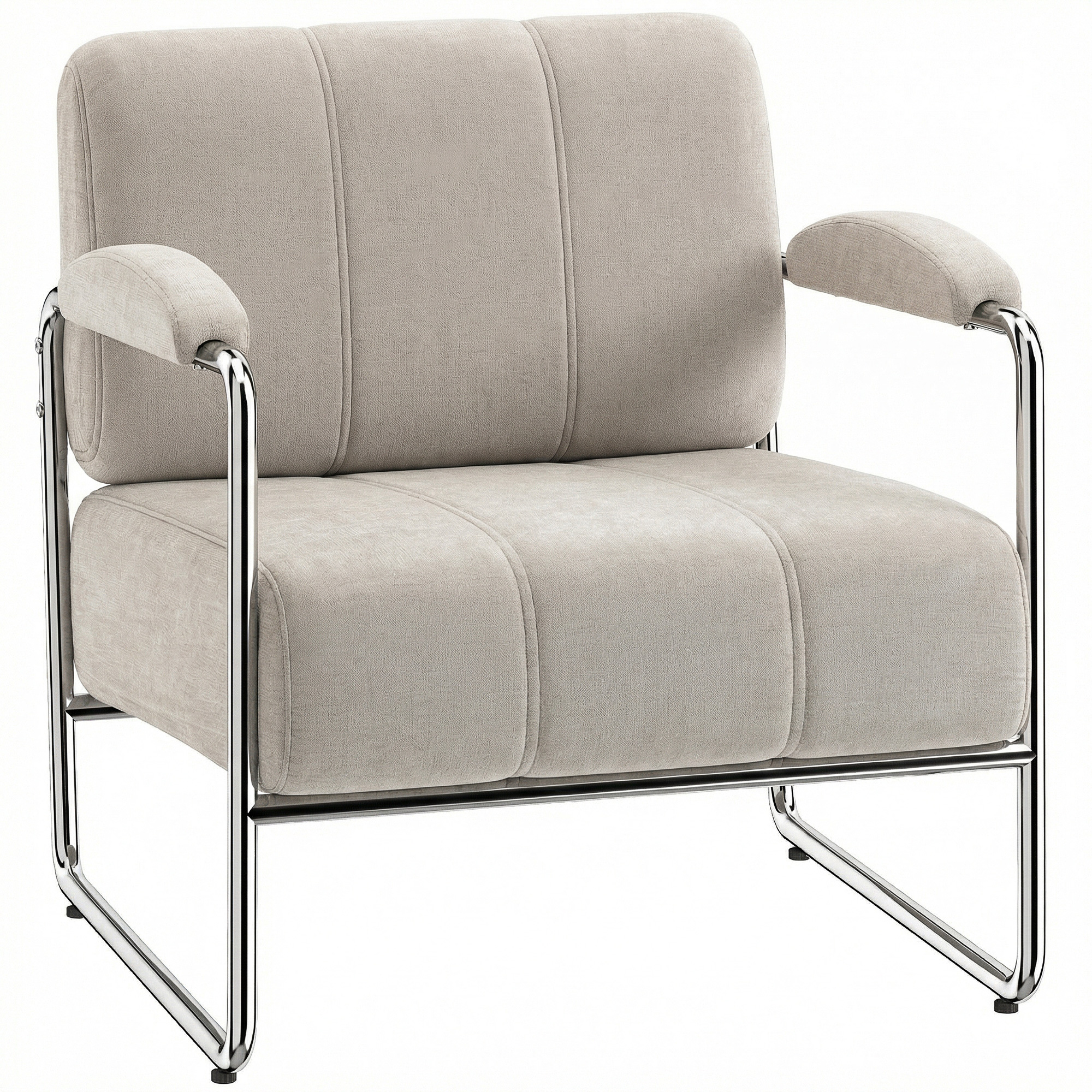 HOMCOM Sessel Loungesessel mit Armlehnen, Polstersessel mit breitem Sitz und dicker Polsterung Relaxsessel mit Chenille-Optik, Stahlbeine für Wohnzimmer, Schlafzimmer, Beige Aosom