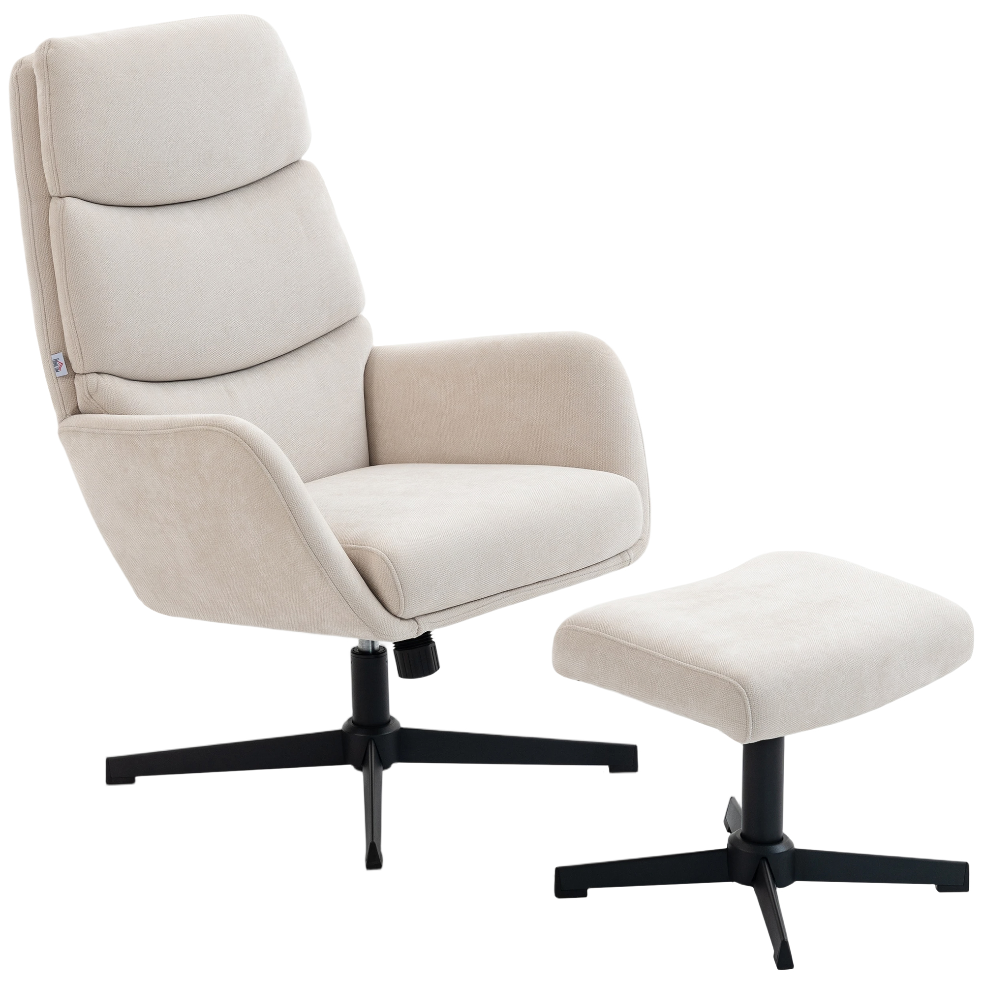 HOMCOM Relaxsessel mit Hocker, Sessel mit hoher Rückenlehne, Loungesessel mit Wippfunktion Leinenoptik Metallsockel, Polstersessel für Wohnzimmer, Schlafzimmer, Beige Aosom