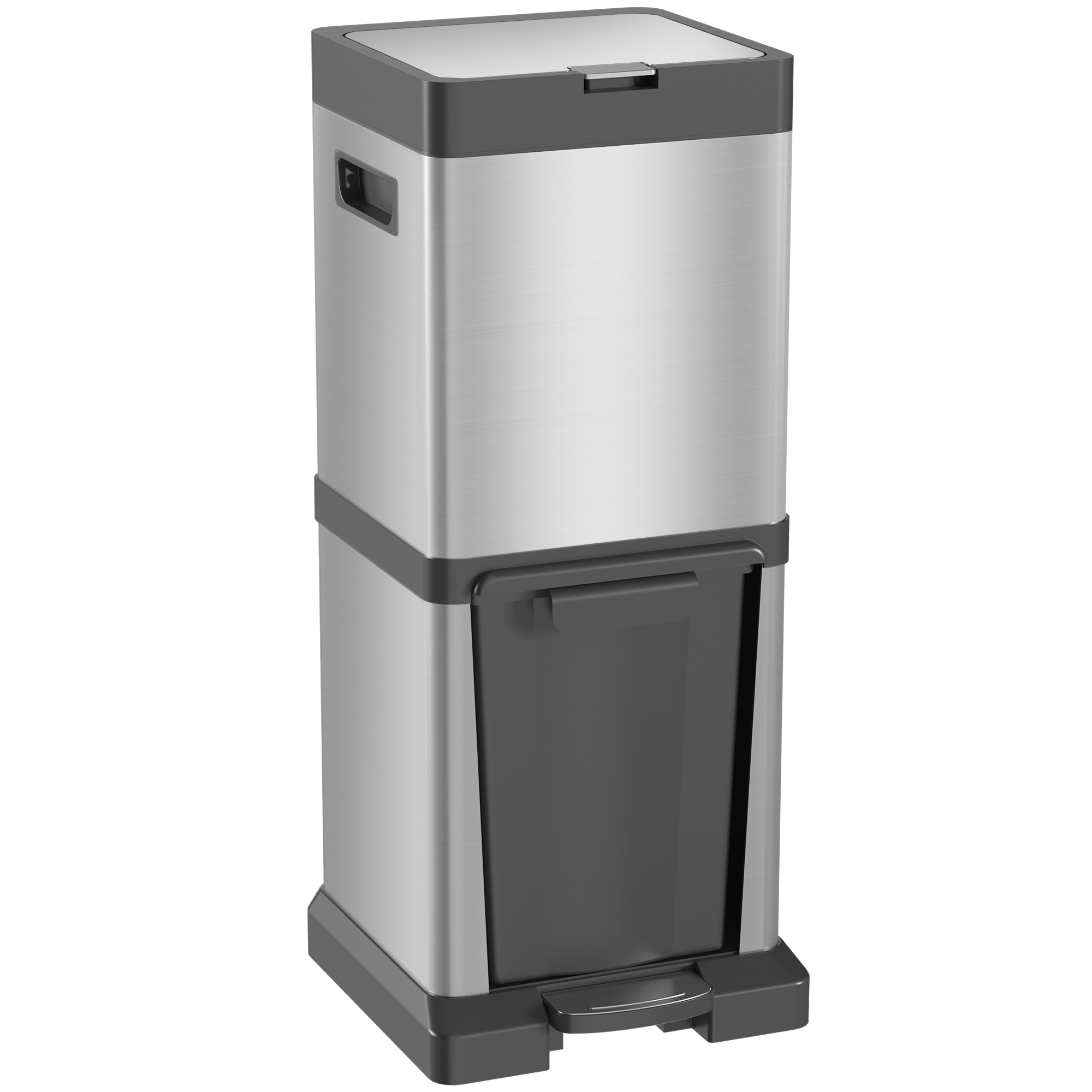 HOMCOM Mülleimer 20+14L Treteimer Abfalleimer mit Deckel Fußpedal Kippfach Müllbehälter mit herausnehmbare Inneneimer, Soft-Close-Funktion für Wohnzimmer Büro Edelstahl Silber 32,5 x 31,5 x 78 cm Aosom