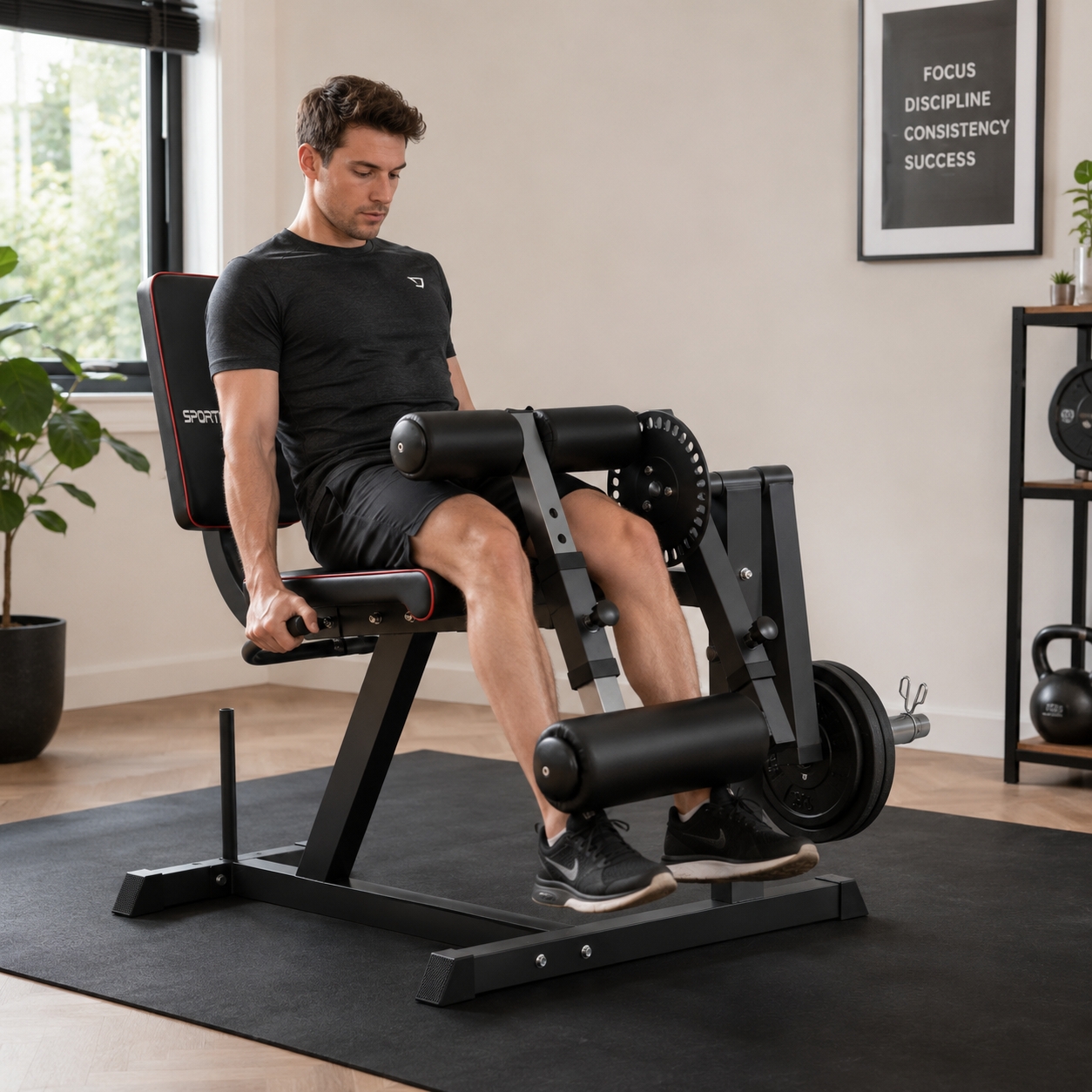 SPORTNOW Leg Curl Machine Grijs Zwart, 3-in-1 Benentrainer voor Thuis 32 Posities Verstelbare Rugleuning en Dijsteun 100x90x105 cm Staal | Aosom.nl