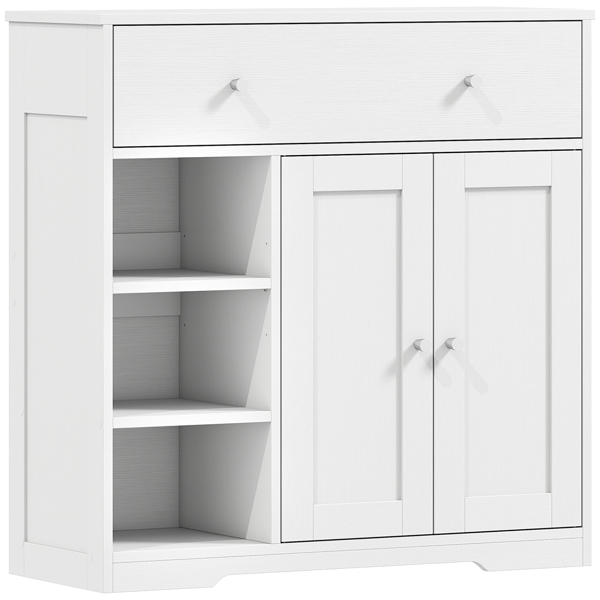 HOMCOM Schmaler Badezimmerschrank, Beistellschrank mit Schublade, 2 Türen und 3 offenen Fächern, platzsparend, 80x30x80,2 cm, für Küche, Wohnzimmer oder Büro, Weißes Holzdekor Aosom