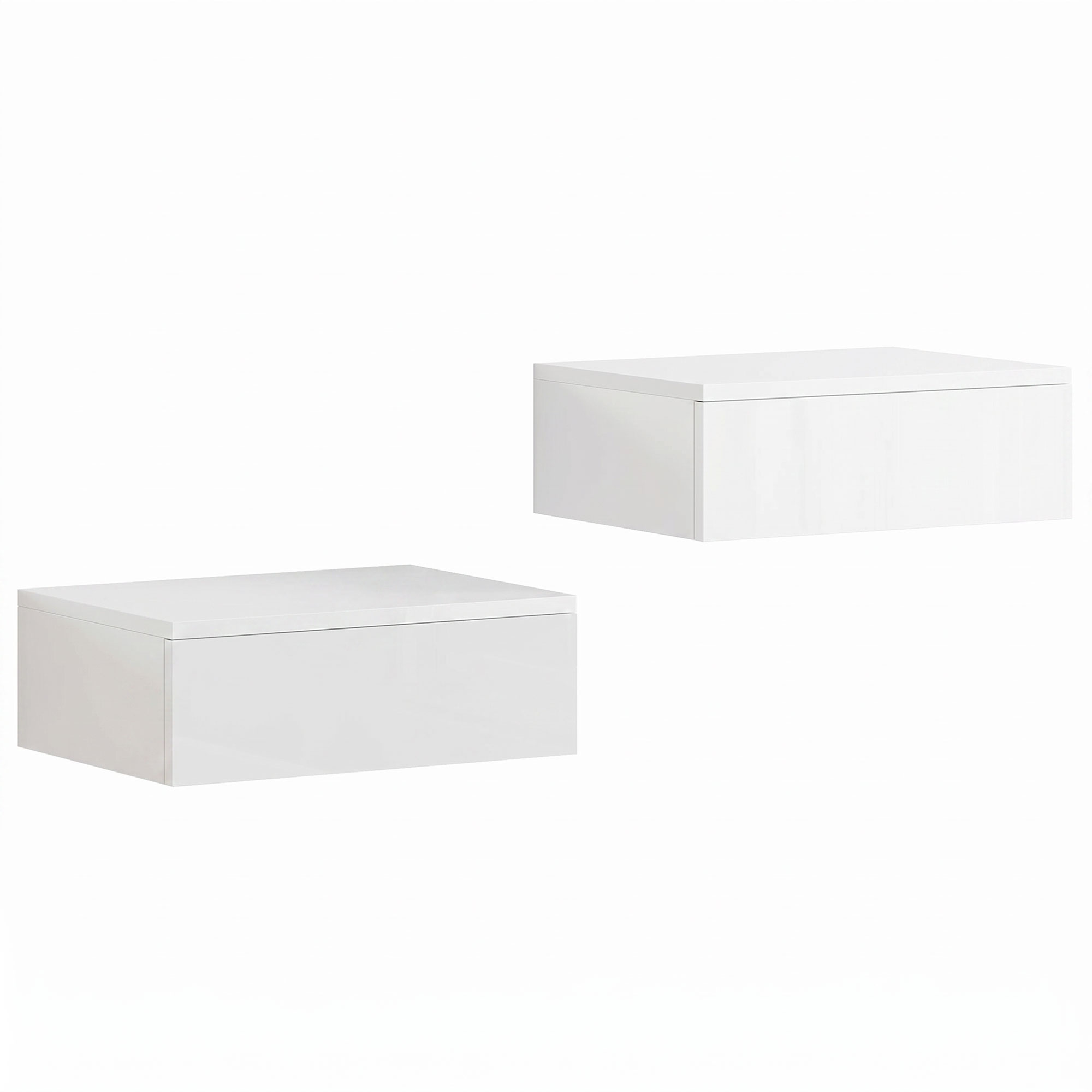 HOMCOM Nachttisch hängend 2er Set, schwebender Nachtschrank mit Schublade, Nachtkästchen Wandmontage modern Hochglanz-Nachtkommode für Schlafzimmer Wohnzimmer, 40 x 30 x 14 cm, Weiß Aosom