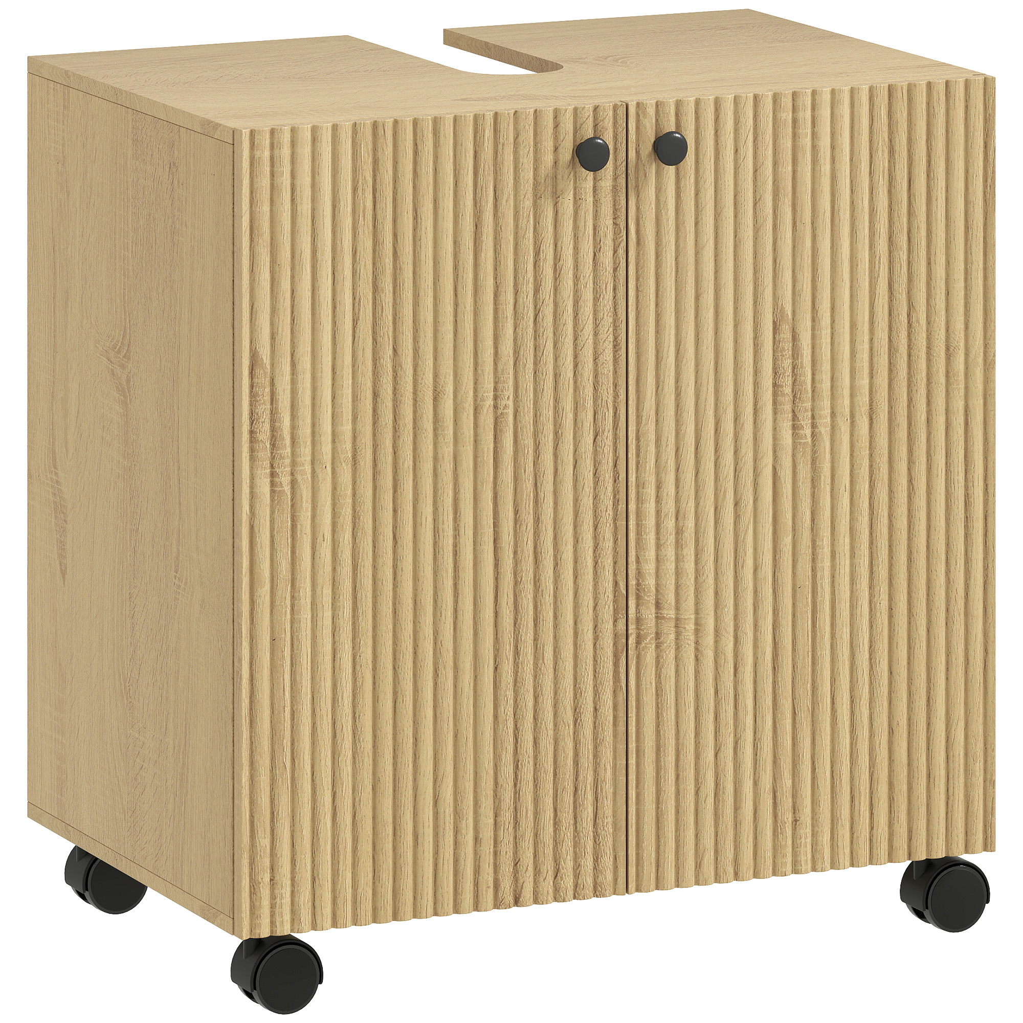 HOMCOM Waschbeckenunterschrank Unterschrank mit Rolle Soft-Close Türen höhenverstellbare Ablage, Badezimmerschrank Waschtischunterschrank Badschrank für Badezimmer 60 x 39,8 x 62 cm Naturholz Aosom