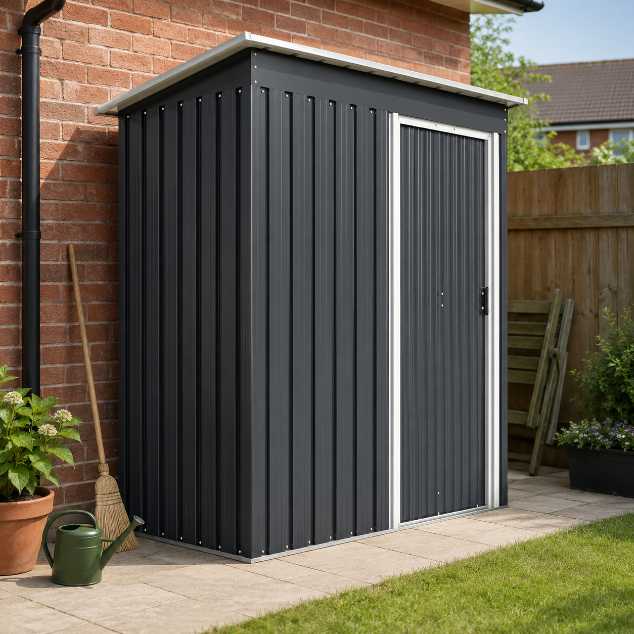 Outsunny 5 x 3ft Garden Storage Shed with Sliding Door and Sloped Roof Outdoor Equipment Tool, Black Outsunny 5 x 3ft Garden Storage Shed with Sliding Door and Sloped Roof Outdoor Equipment Tool, Black