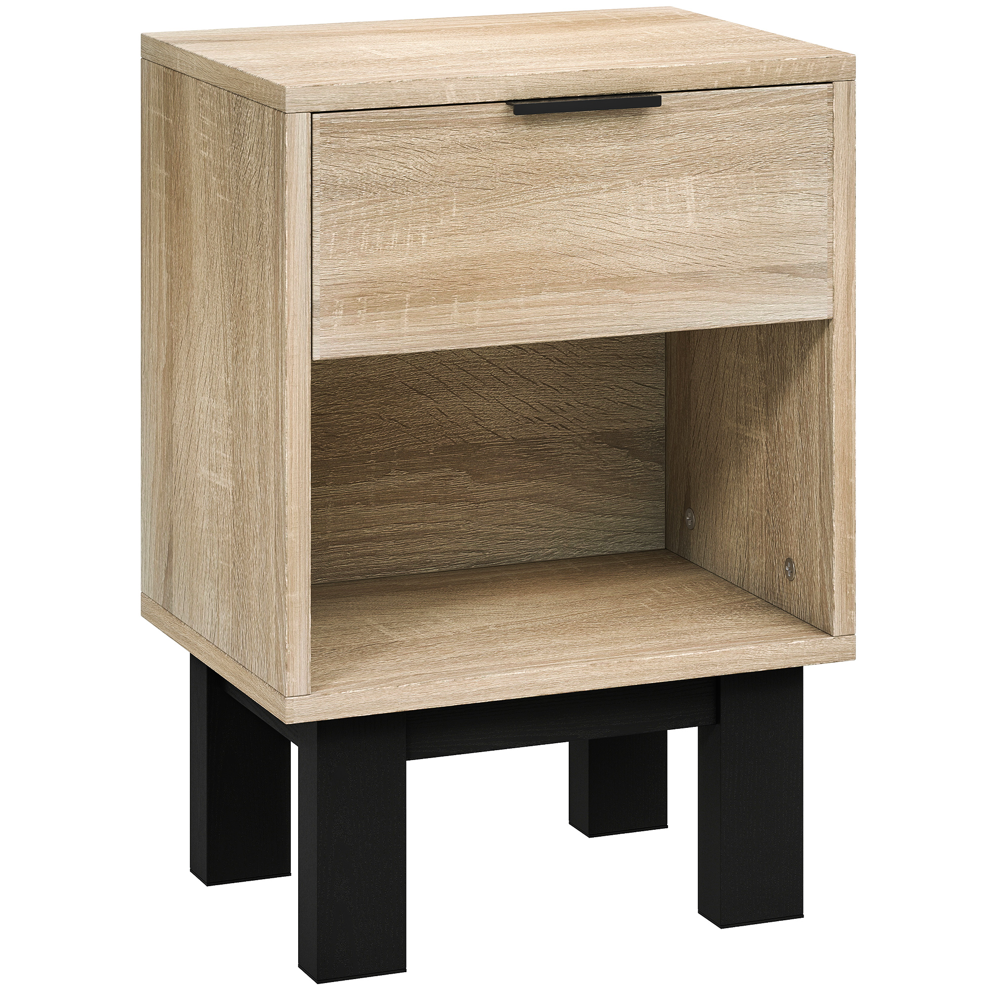 HOMCOM Nachttisch, Nachtschrank mit Schublade, offenes Fach, Nachtkommode für Schlafzimmer, Wohnzimmer, Eiche, 35 x 26 x 50 cm Aosom