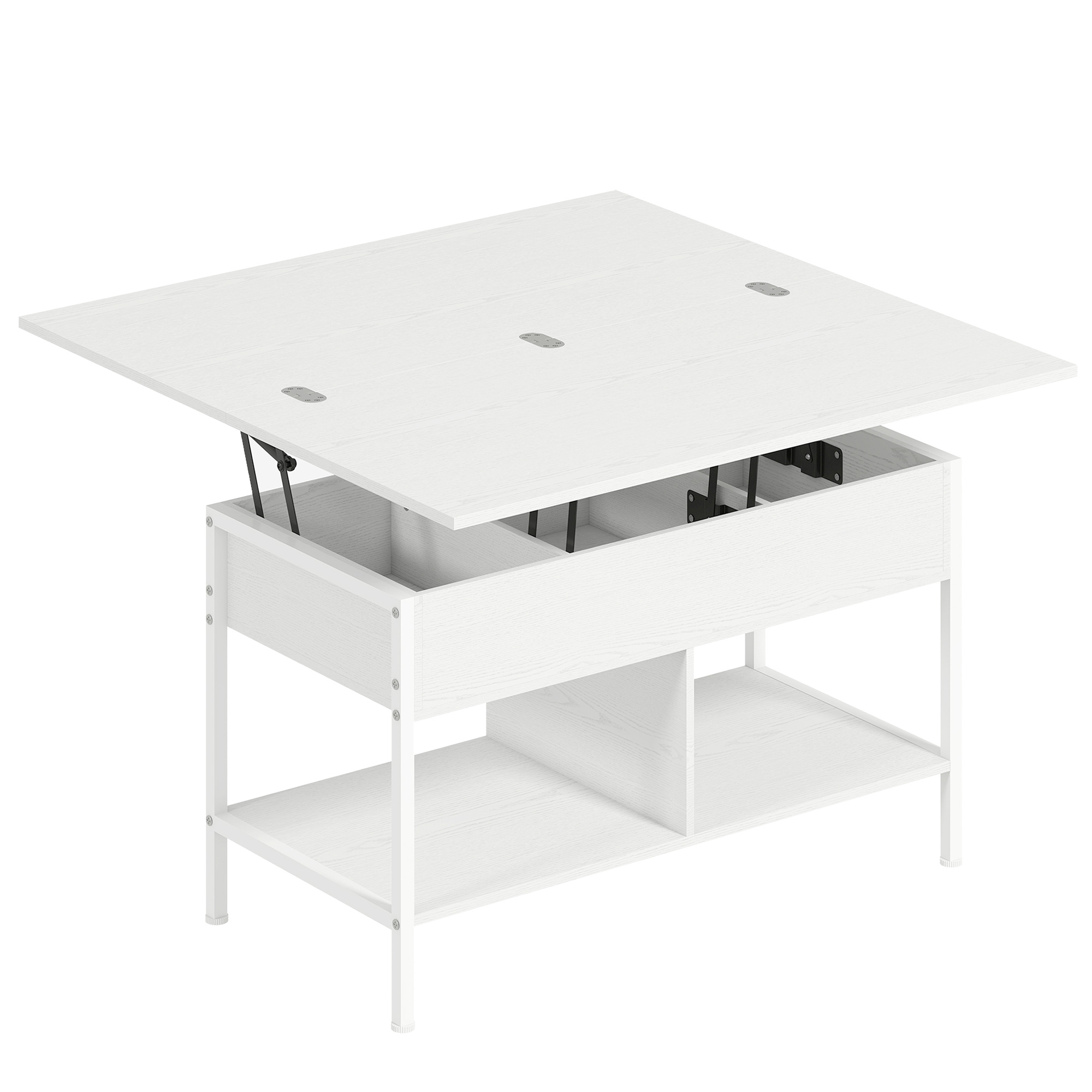 HOMCOM Hochklapp- und ausziehbarer Couchtisch, Wohnzimmertisch mit klappbarer Platte, verstecktem Fach und offenen Regalen, modernes Design, für Wohnzimmer, Büro, Essbereich, 98 x 49 x 55 cm, Weiß Aosom