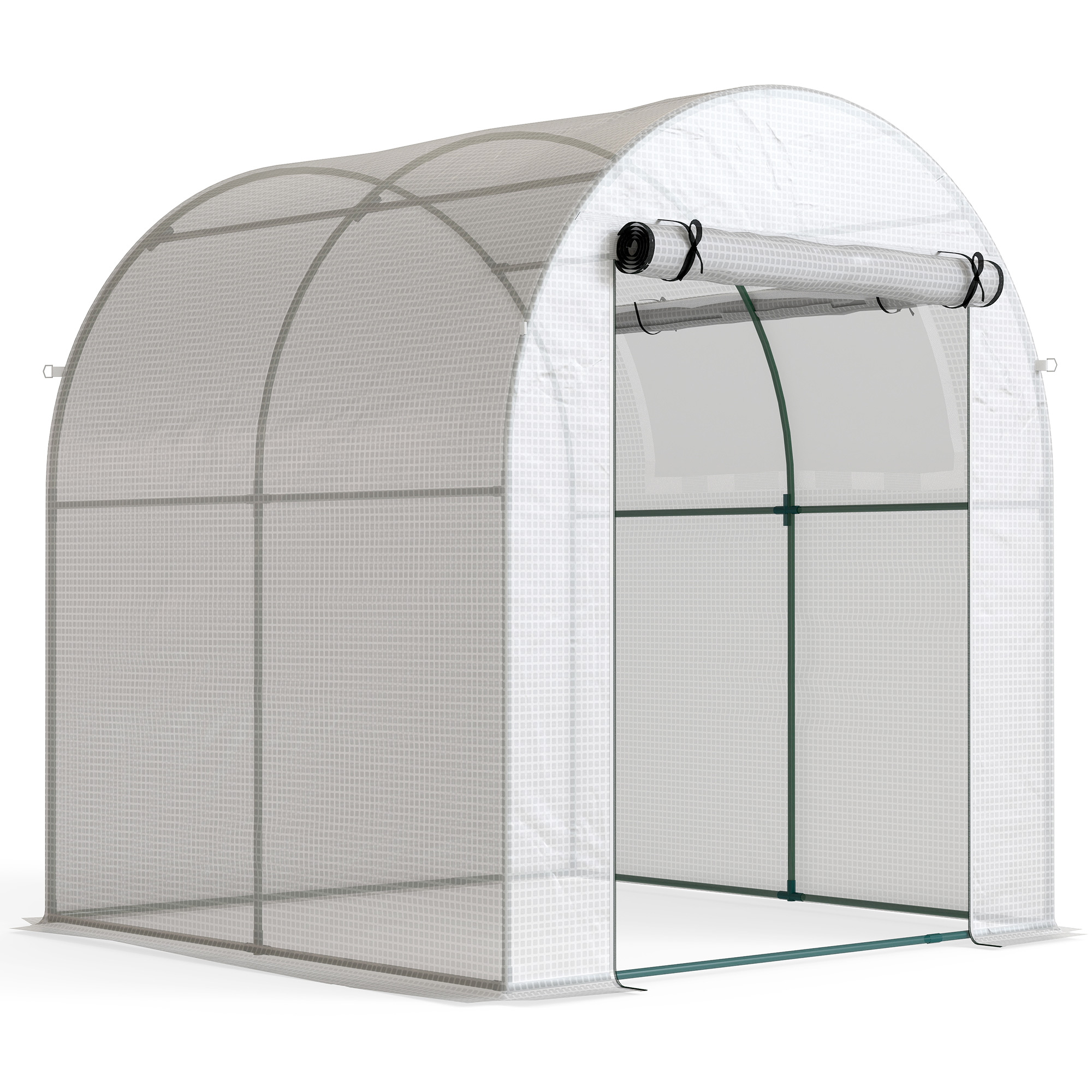 Outsunny Gewächshaus, Foliengewächshaus mit Aufrollbare Fenster & Tür, Netzfenster UV Schutz, Folientunnel, Tomatenhaus Winterfest Treibhaus für Garten, Balkon, 1,8 x 1,8 x 2 m Weiß Aosom