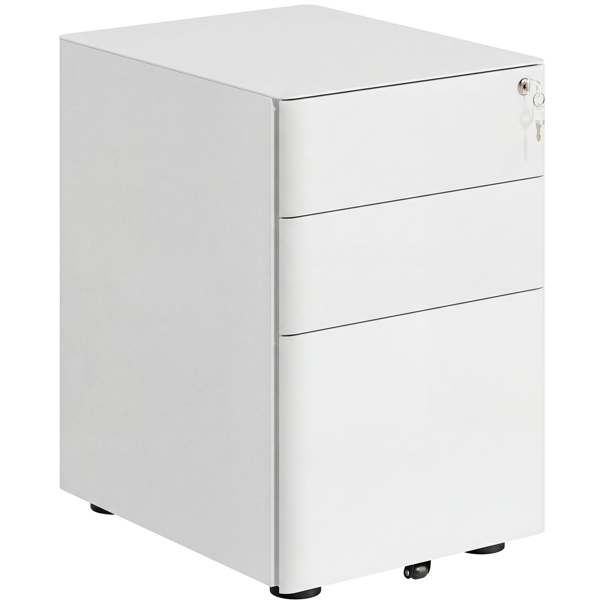 Vinsetto Rollcontainer Mobiler Aktenschrank mit 3 Schubladen, Büroschrank, Stahl, Weiß, 39x48x59cm Aosom