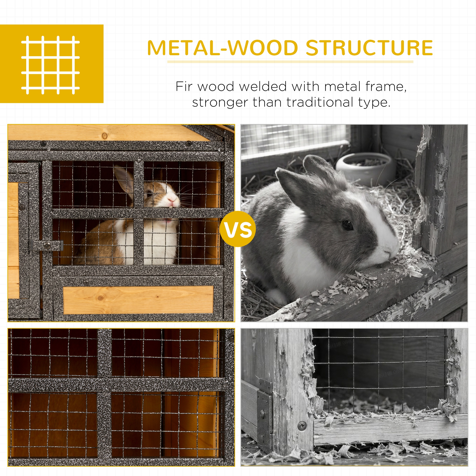 PawHut Wood-metal Rabbit Hutch Elevated Pet Bunny House Rabbit