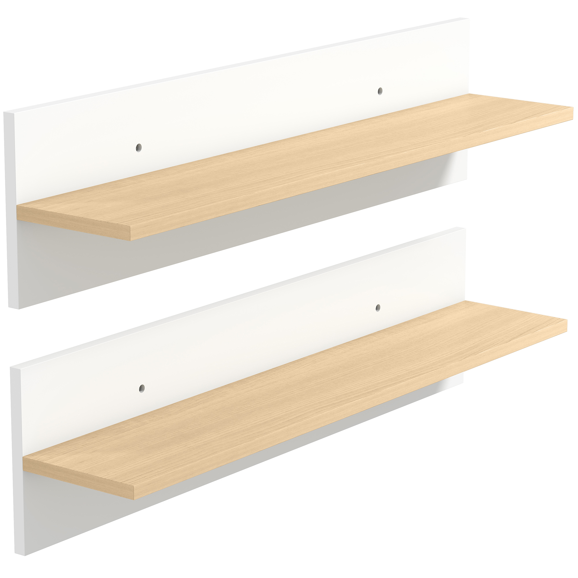 HOMCOM Wandregal 2er-Set Schweberegal, Wandboard, Regalbrett zur Präsentation, für Küche, Wohnzimmer, Badezimmer, Weiß+Naturholz, 80 x 16,5 x 20 cm Aosom