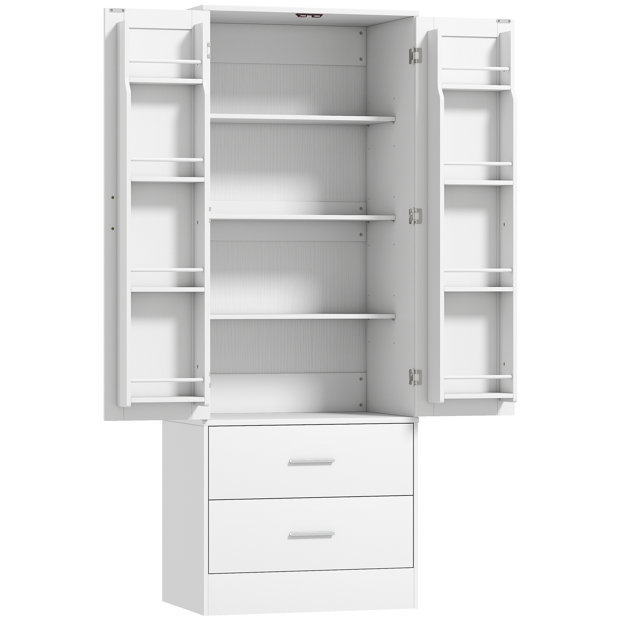 HOMCOM Küchenschrank Buffetschrank mit 2 Türen, 8 Türregalen, 2 Schubladen Hochschrank mit Verstellbaren Einlegeböden, Moderner Vorratsschrank für Wohnzimmer Weiß, 60 x 40 x 159 cm Aosom