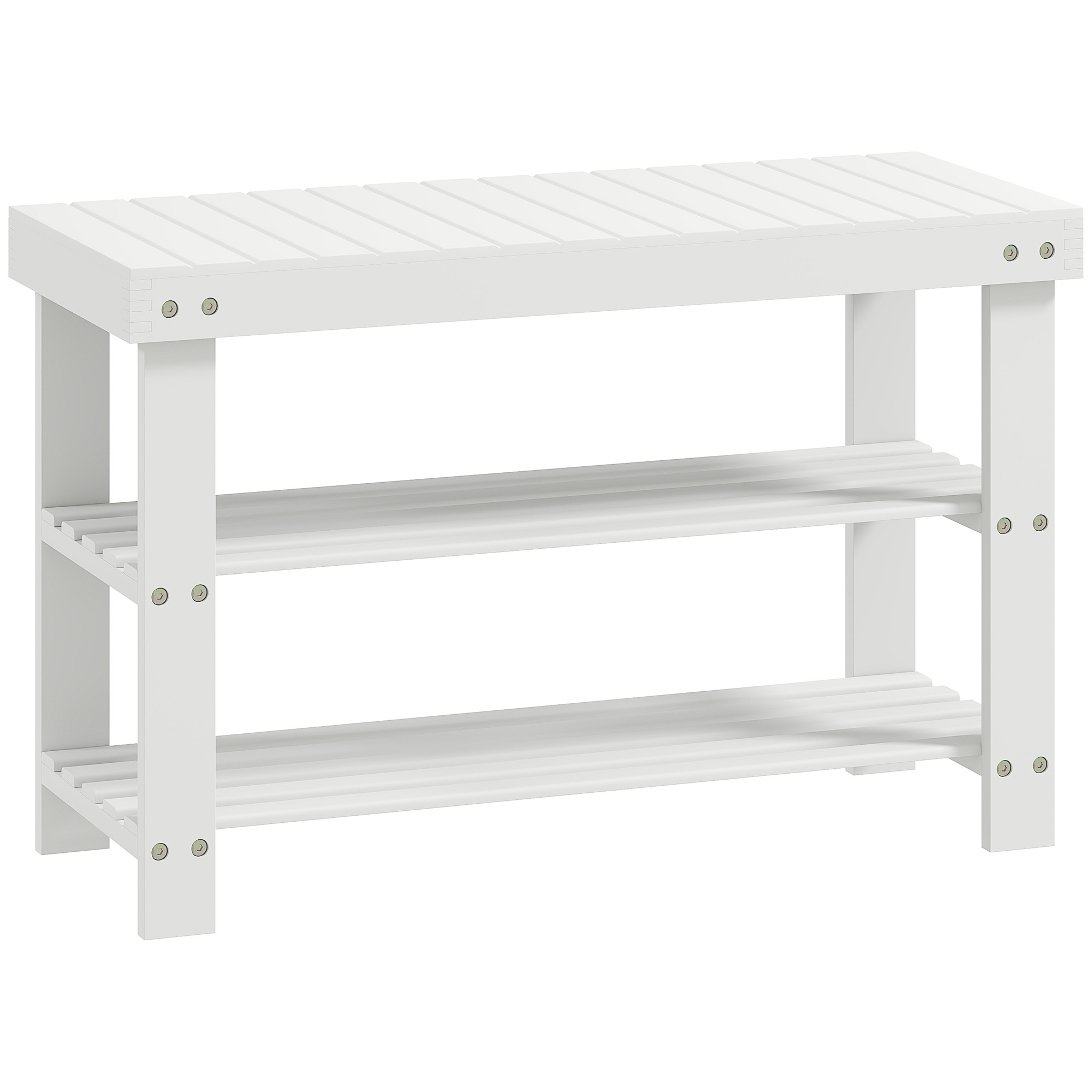 HOMCOM Schuhbank Schuhregal aus Bambus mit Sitzfläche Sitzbank mit Stauraum, 2 Ablagen Flurbank für Wohnzimmer, Flur, 70 x 28 x 45 cm, Weiß Aosom