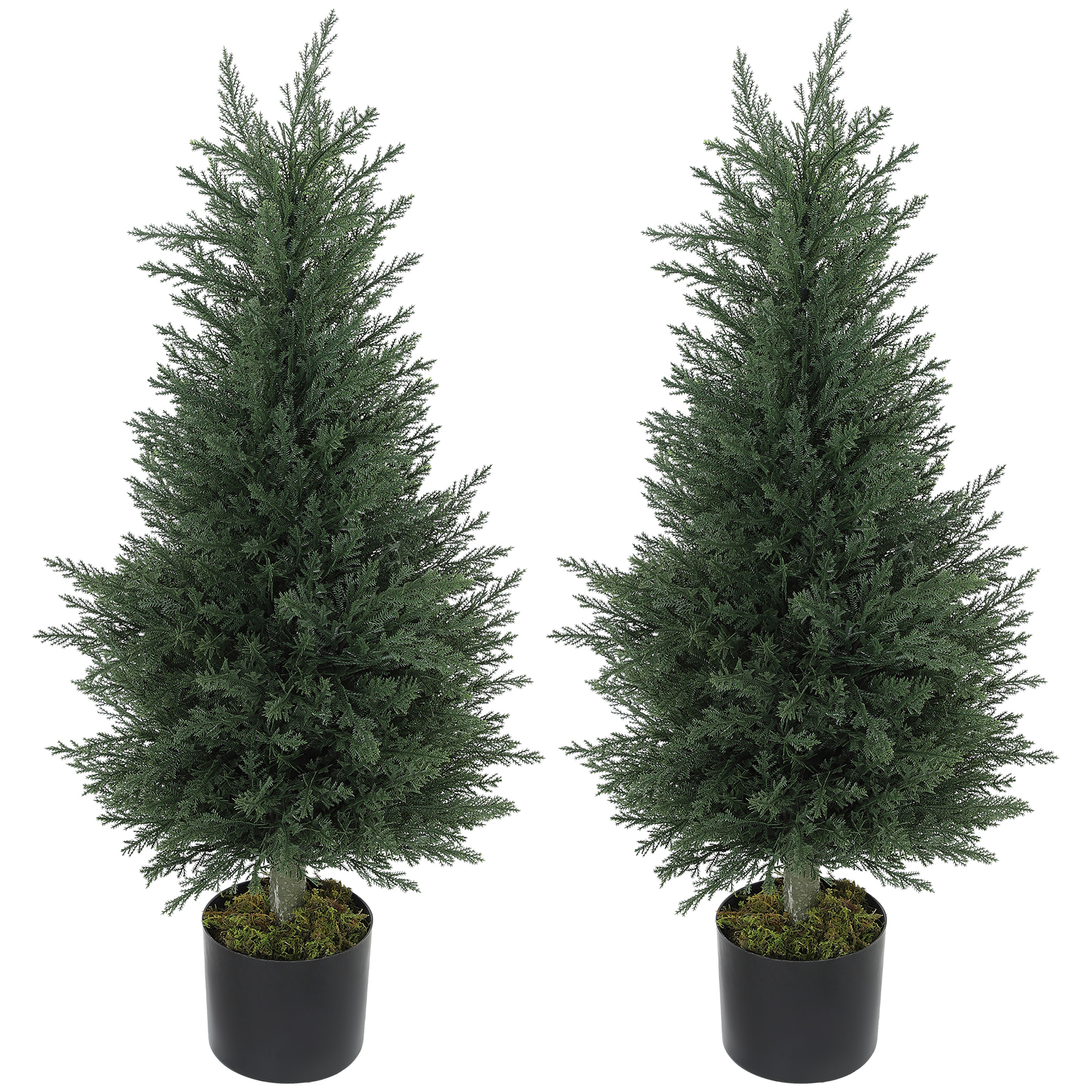 HOMCOM 2er Set Künstliche Zypresse 90cm Kunstpflanze mit Moos, UV-Schutz Plastik Künstliche Pflanzen im Topf, Kunstbaum Fake Plant wie echt für Wohnzimmer Schlafzimmer Büro Garten Dekoration Geschenk Aosom