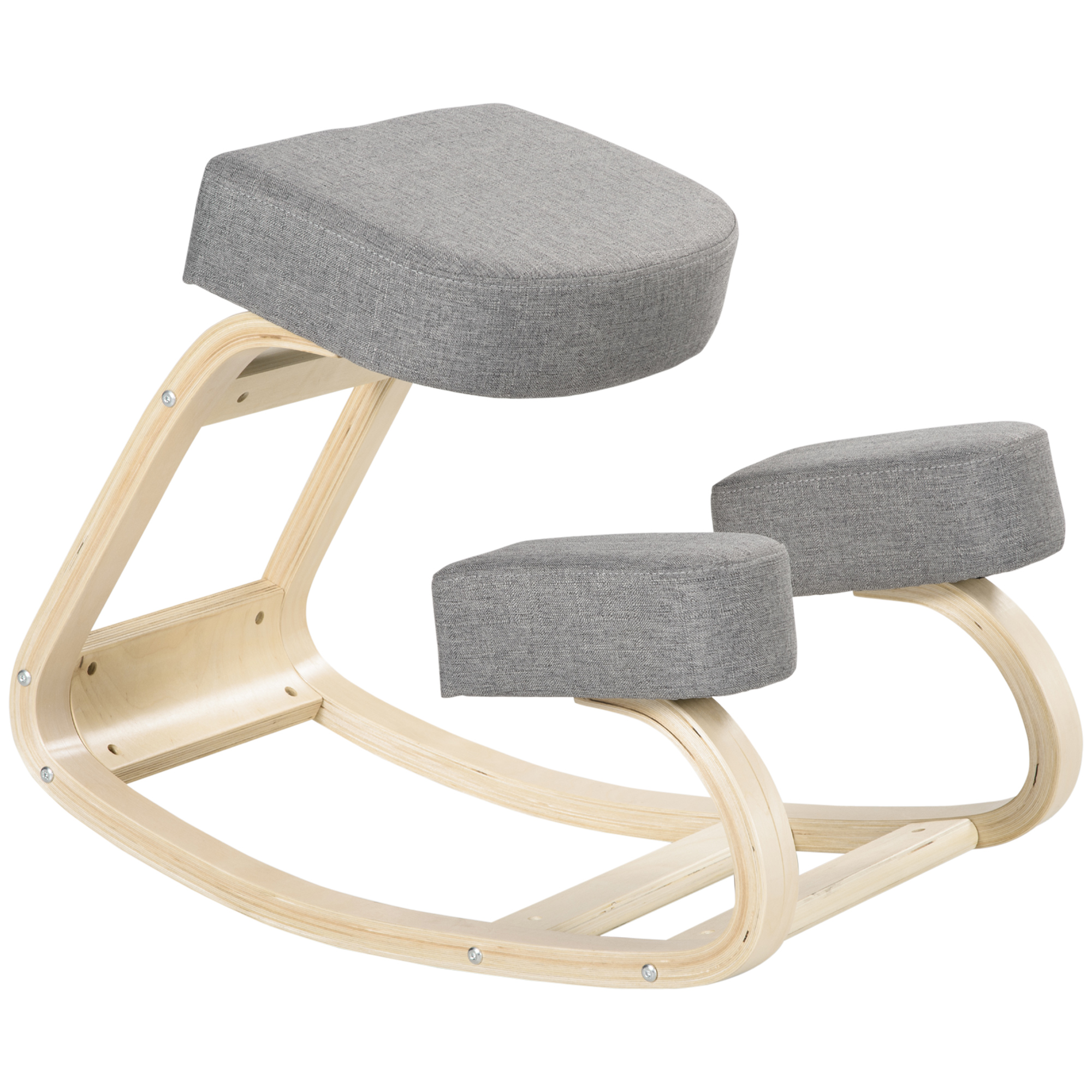 Vinsetto Ergonomische Kniestoel met Schommelfunctie ter Verbetering van Lichaamshouding Dik Kussen en Berkenhouten Frame 51x69x58cm Grijs | Aosom.nl