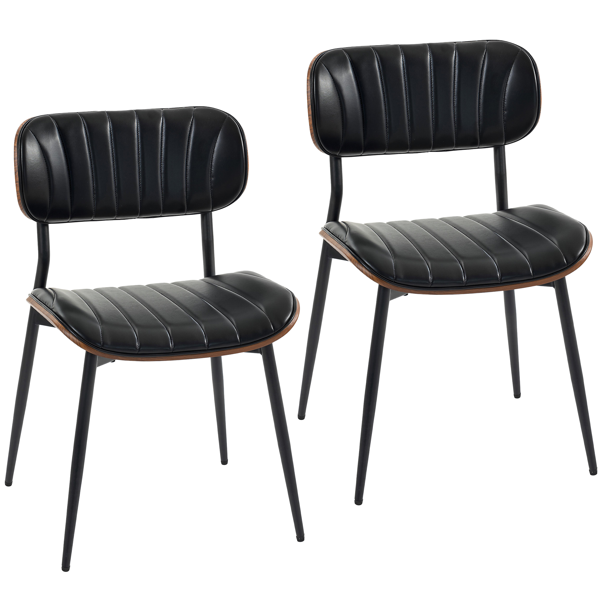 HOMCOM Esszimmerstühle 2er Set Küchenstühle Modern Polsterstuhl mit Sitzfläche aus Kunstleder, Geschwungener Holz Rückenlehne und Metallbeinen Essstühle für Esszimmer Küche Wohnzimmer Schwarz Aosom