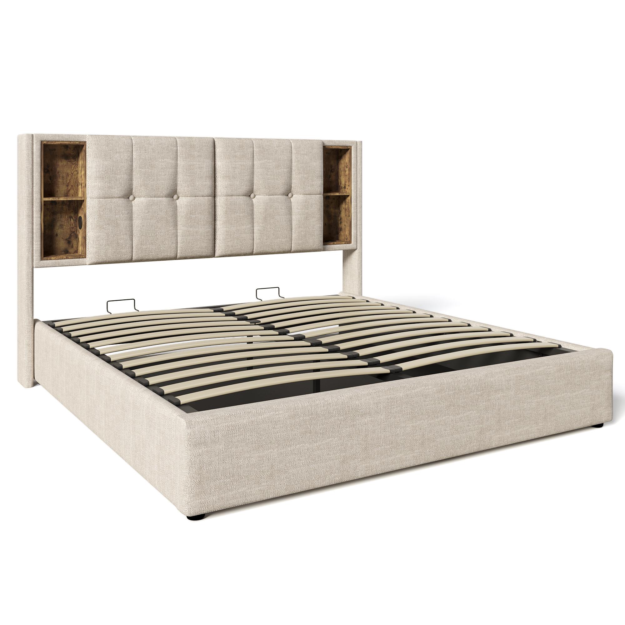 Cama tapizada con espacio de almacenaje, Color natural | Aosom España
