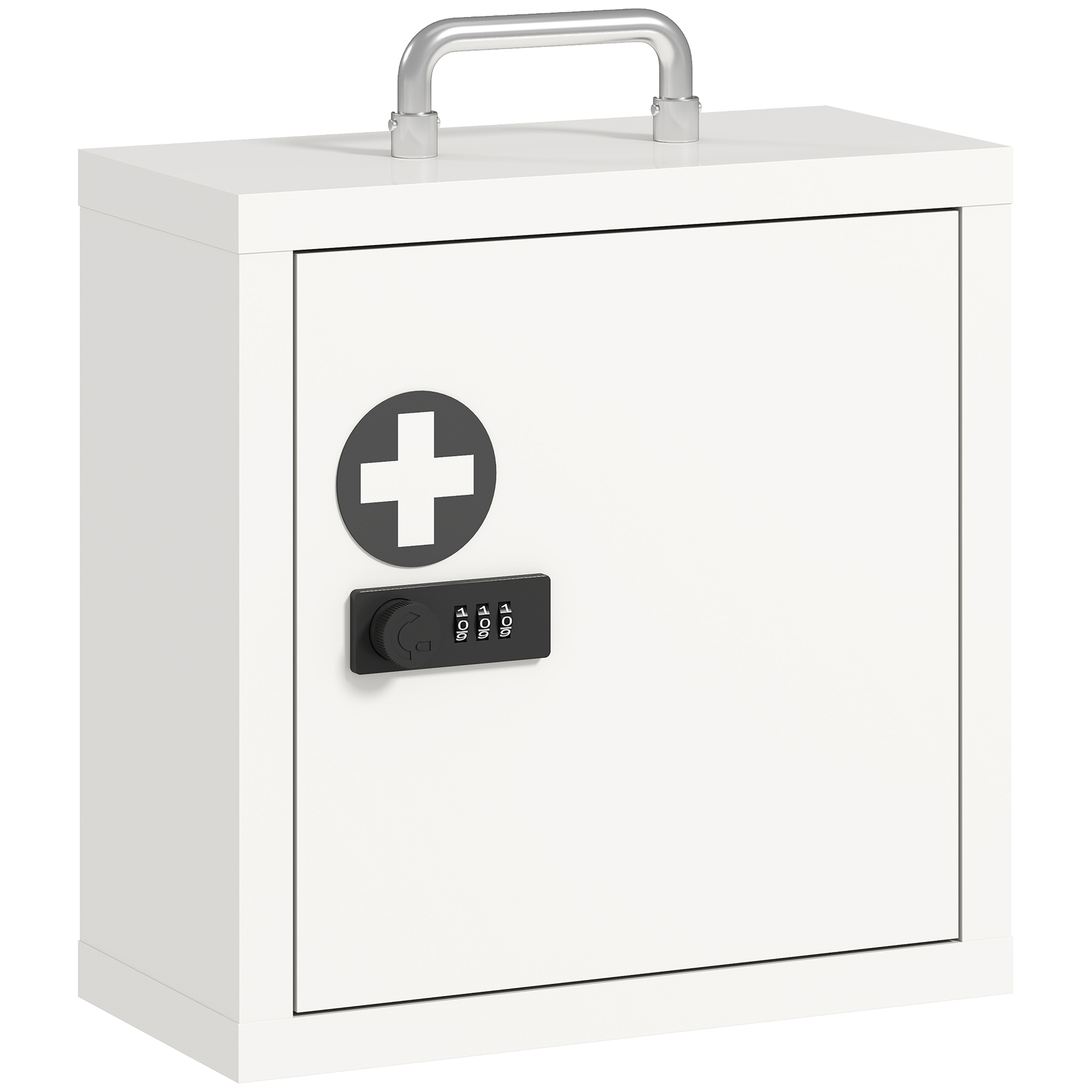 HOMCOM Medizinschrank, abschließbarer Medikamentenschrank mit Kombinationsschloss, Griff, 2 Ebenen, Erste-Hilfe-Schrank aus Edelstahl für Küche, Flur, Wohnzimmer, 30 x 14 x 30 cm, Weiß Aosom