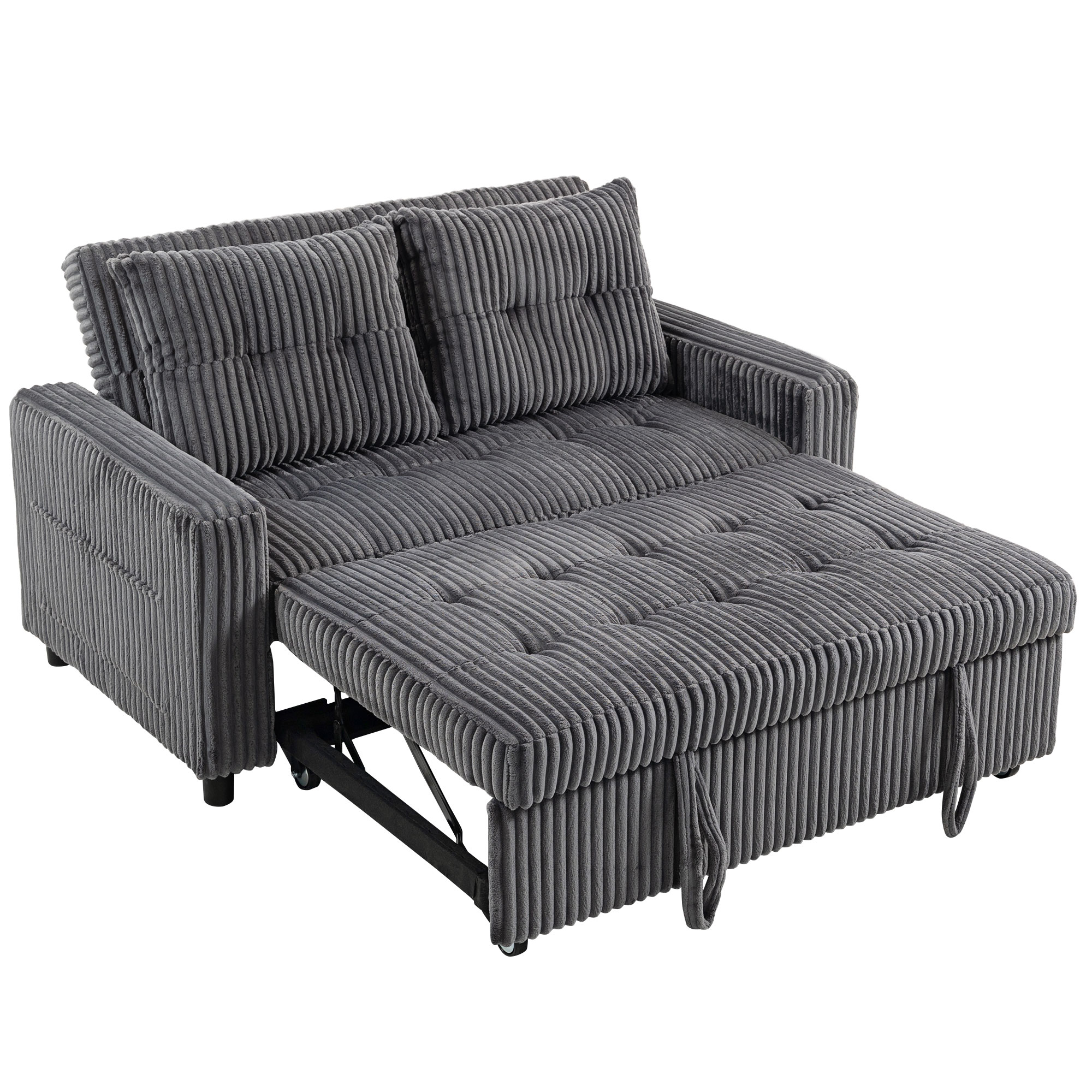 Homcom Slaapbank 3-in-1 Multifunctionele 2-Zits Bank, met Verstelbare Rugleuning Ribfluweel Stof tot 250 kg 157x90x91 cm Donkergrijs | Aosom.nl
