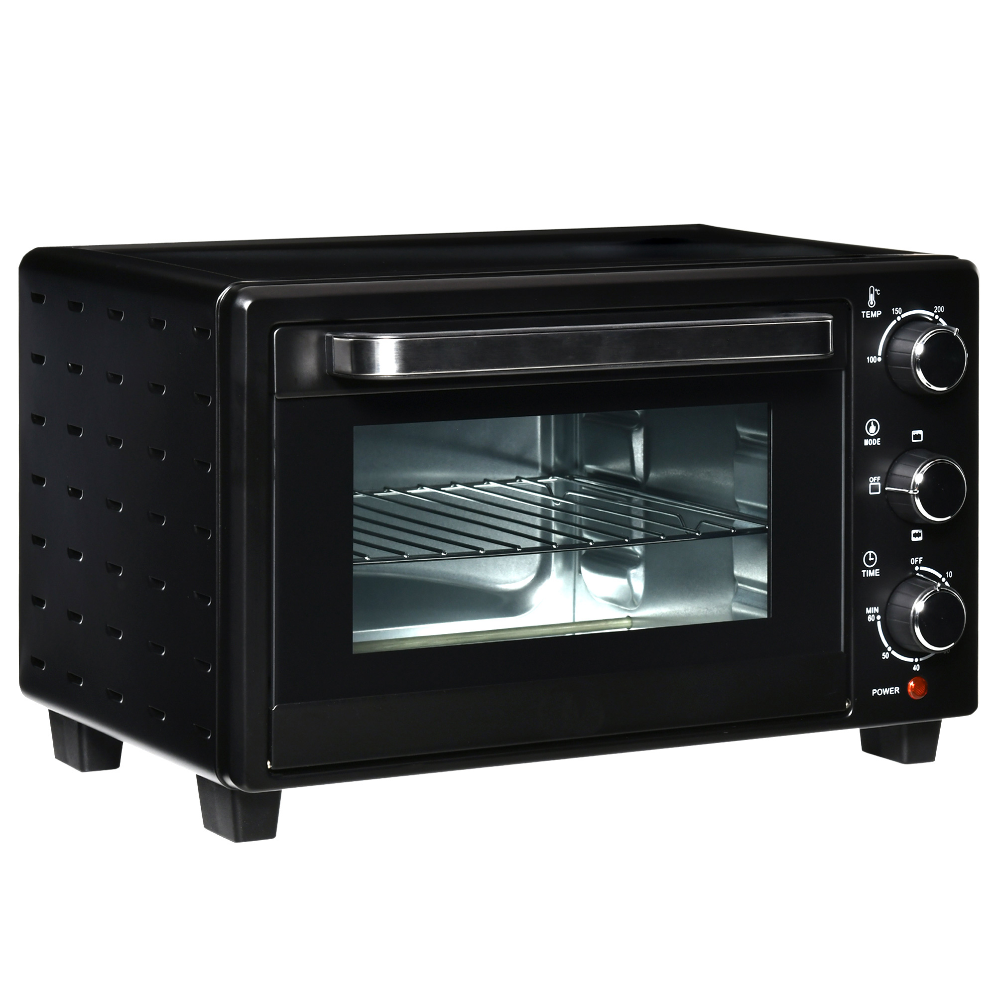 HOMCOM Minibackofen 21L, 3 Kochmodi, 100°C-230°C, 1400W, Edelstahl & Glas, Schwarz+Silber, 46,4x38x28,5cm Aosom
