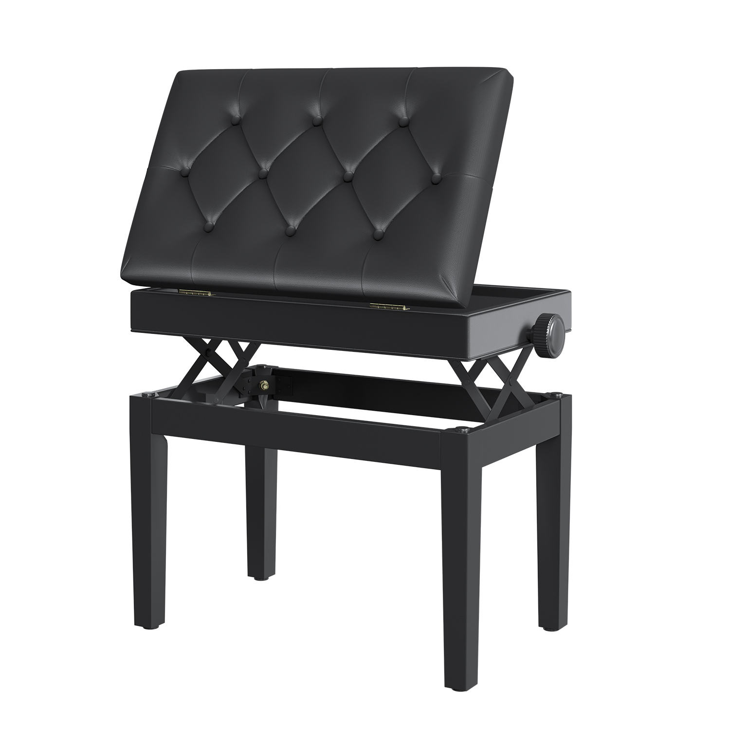 HOMCOM Pianobank in Hoogte Verstelbare Pianokruk met Opbergruimte Comfortabel Zwart Kunstleer Gestoffeerde Zitting 54,5 x 33 x 48-58 cm | Aosom.nl