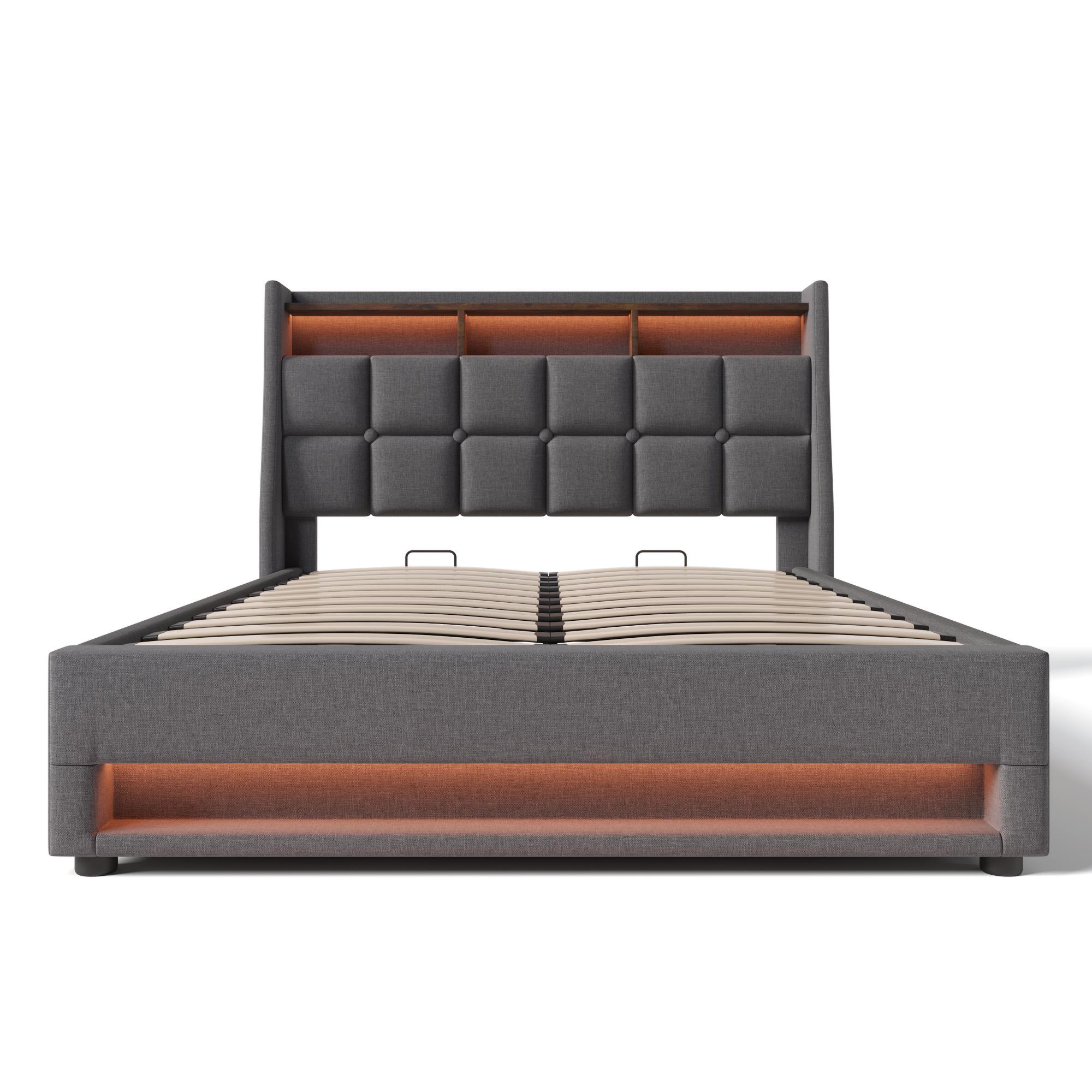 Cama tapizada 140x200 cm con colchón, Gris | Aosom España