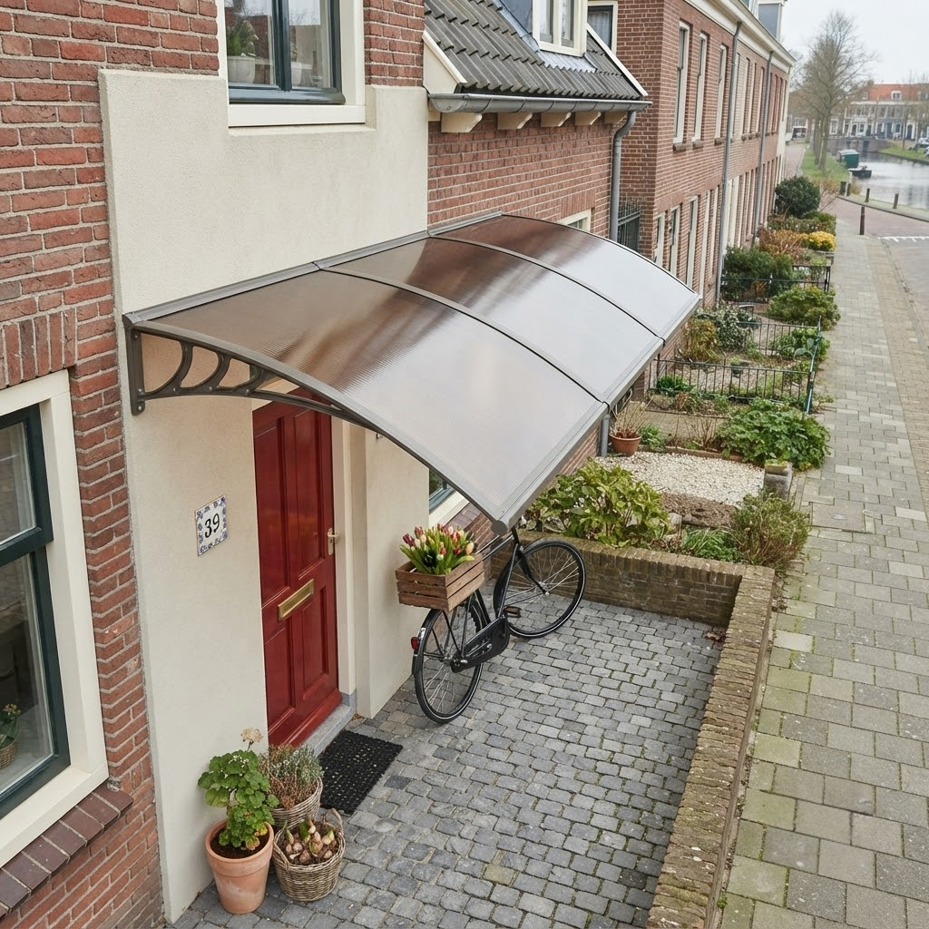 Outsunny Vordak voor Voordeur/Ramen, weerbestendig, Bruin, Aluminium/Polycarbonaat, 303x96x27cm, Zwart