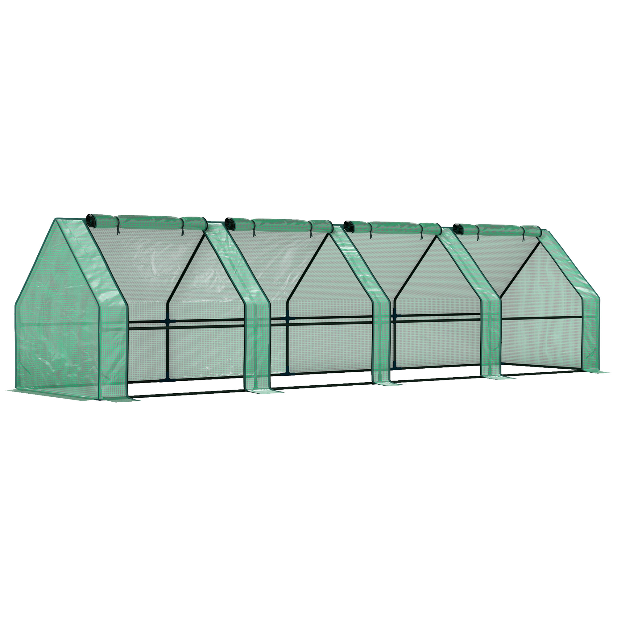 Outsunny Gewächshaus mit Reißverschlussfenster, winterfest Foliengewächshaus aus Stahl, Treibhaus für Balkon, Garten, 360 x 90 x 90 cm, Tomatenhaus für Tomaten, Gemüse, Blumen, Grün Aosom