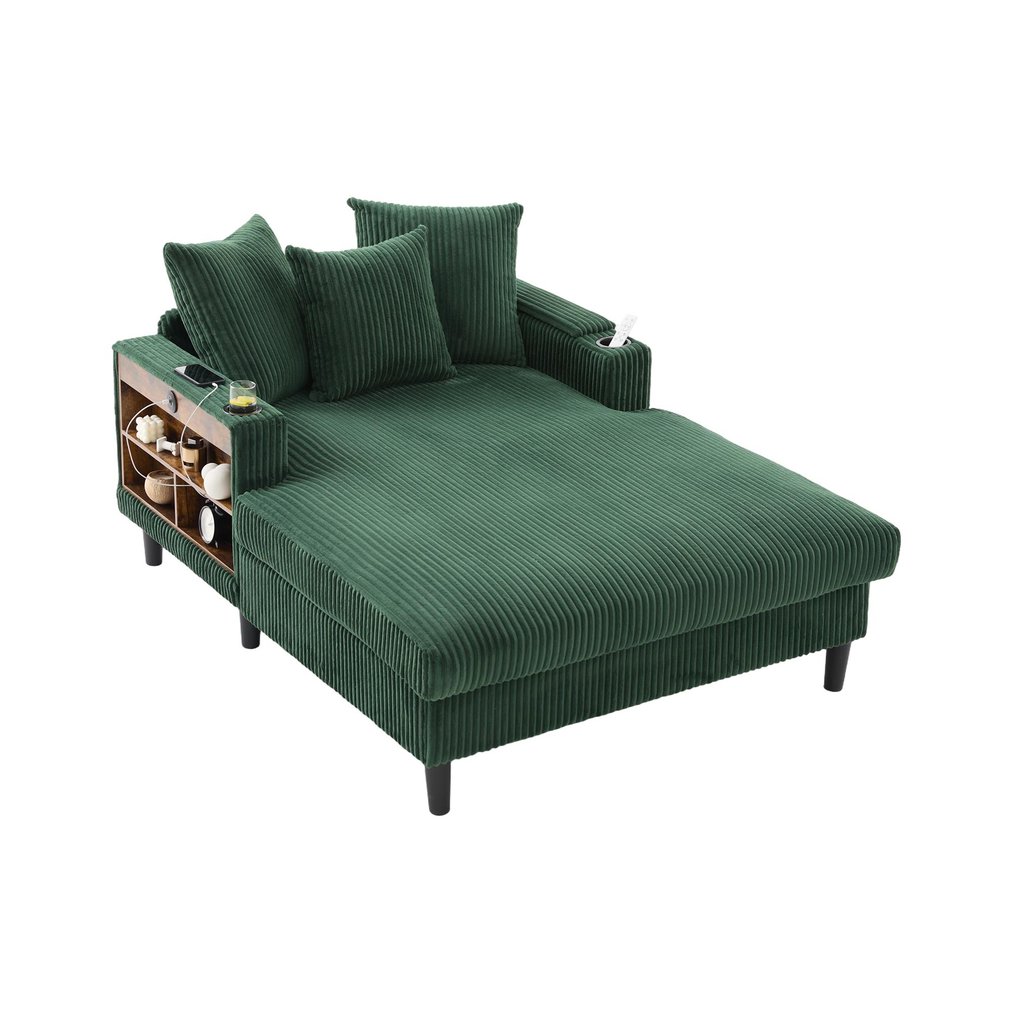 Chaiselongue multifuncional de pana, Verde | Aosom España