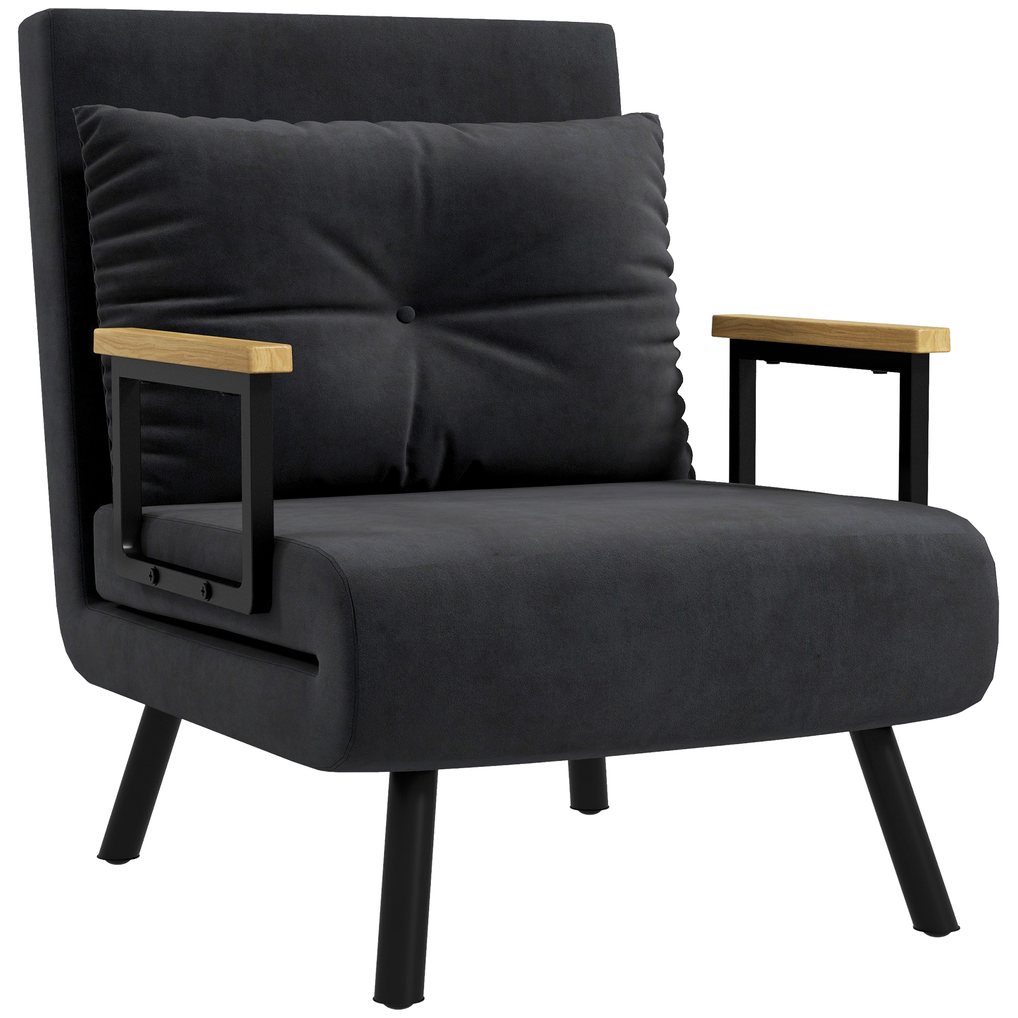 HOMCOM Schlafsessel 4 in 1 Sessel mit Schlaffunktion, 183 x 63 cm Klappbar Schlafsessel mit 5-stufig Verstellbarer Rückenlehne, Lendenkissen und Samtoptik für Wohnzimmer, Schwarz Aosom