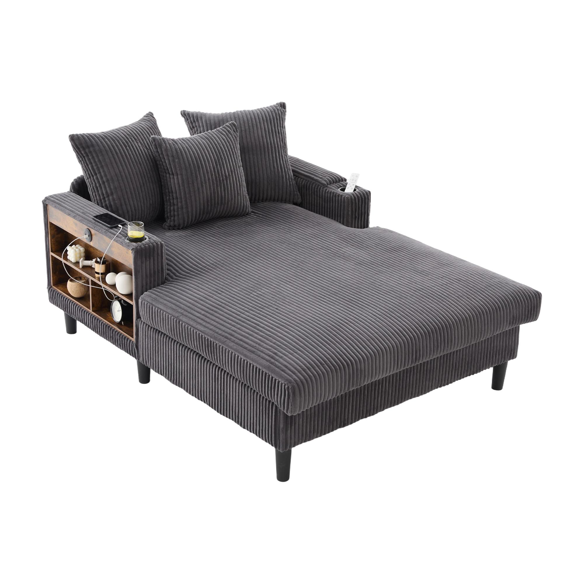 Chaiselongue multifuncional de pana, Gris oscuro | Aosom España