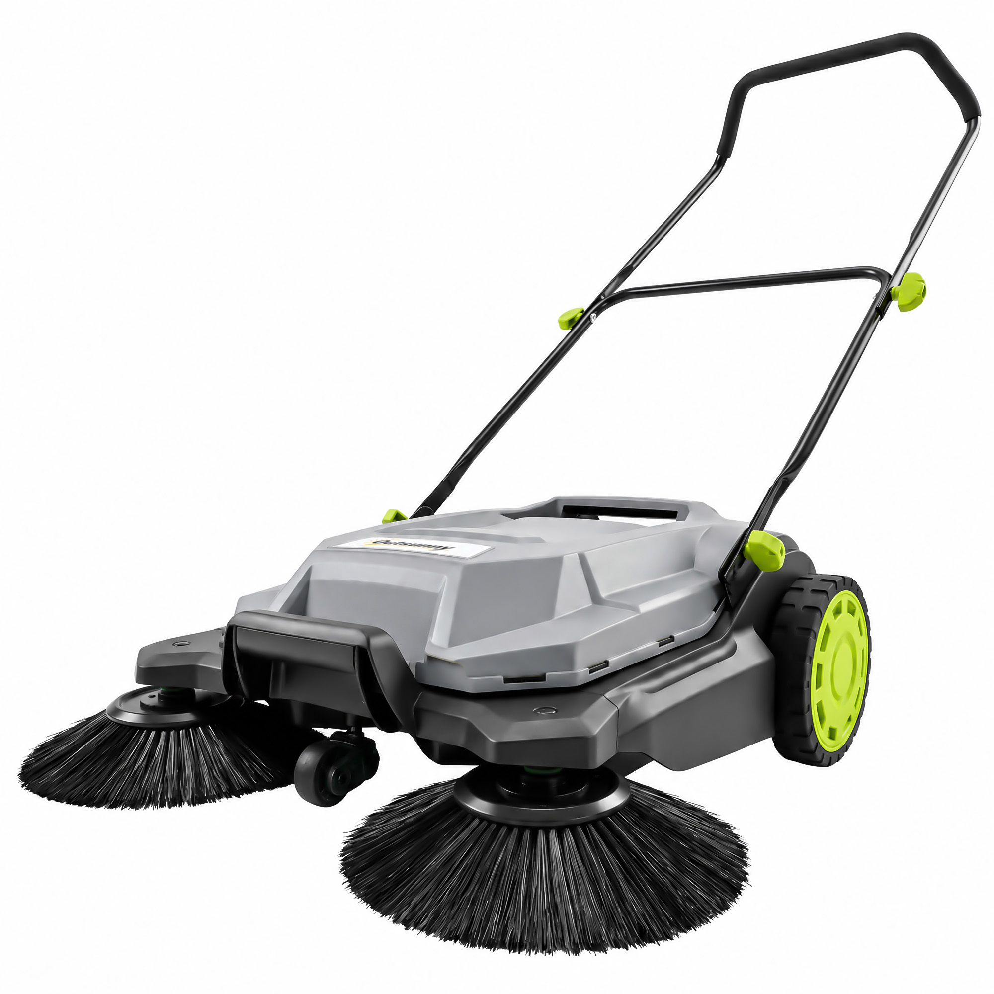 ehrmaschine manuell mit 68 cm Kehrbreite, 24 L Schmutzbehälter, Höhenverstellbar klappbar Griff 3-Bürsten-Kehrsystem