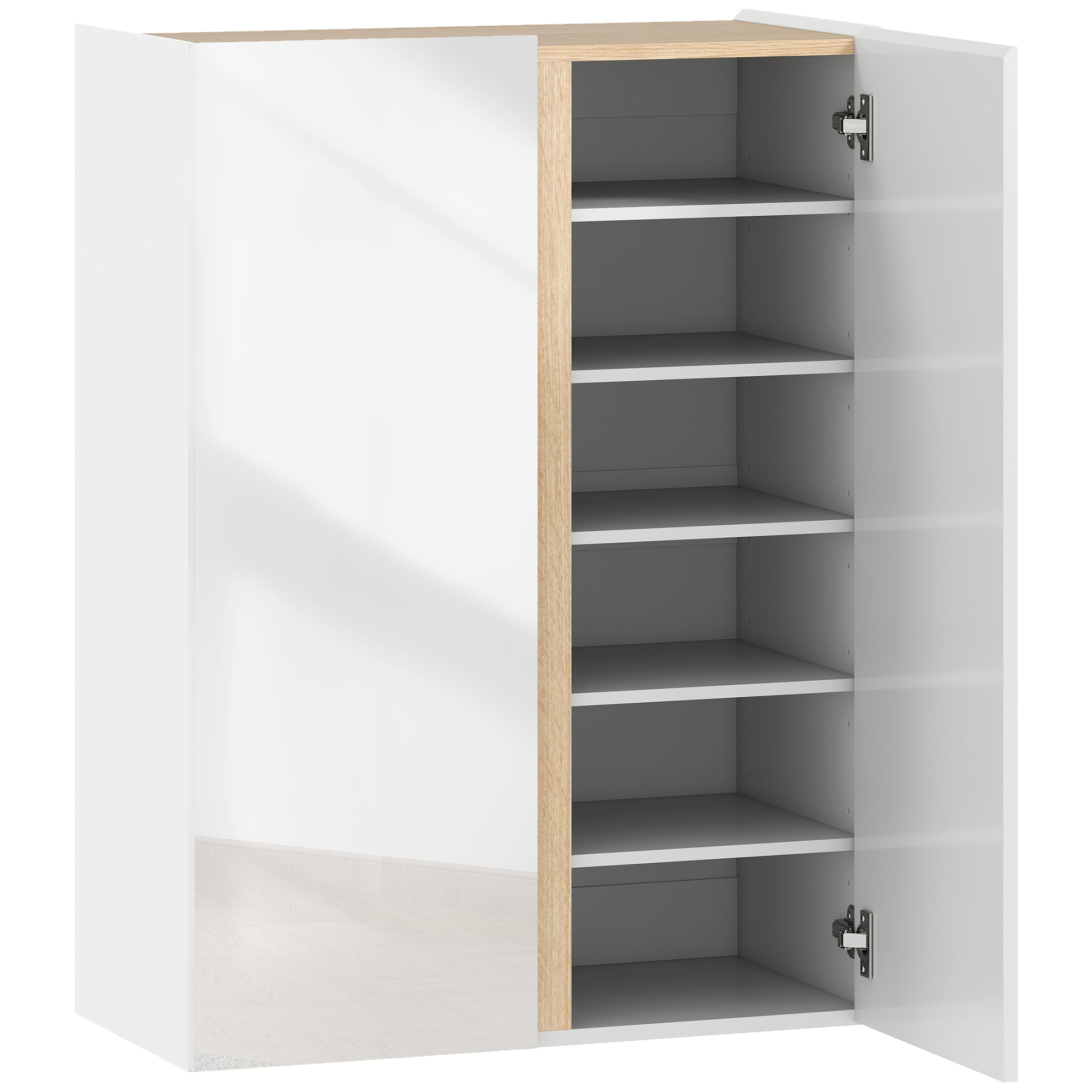 HOMCOM Schuhschrank mit 2 Hochglanz Türen Schuhregal Schuhkommode mit 6 Verstellbaren Fächern Schuhaufbewahrung mit Soft-Close-Funktion für 18 Paar Schuhe 70 x 35 x 95 cm, Weiß Aosom