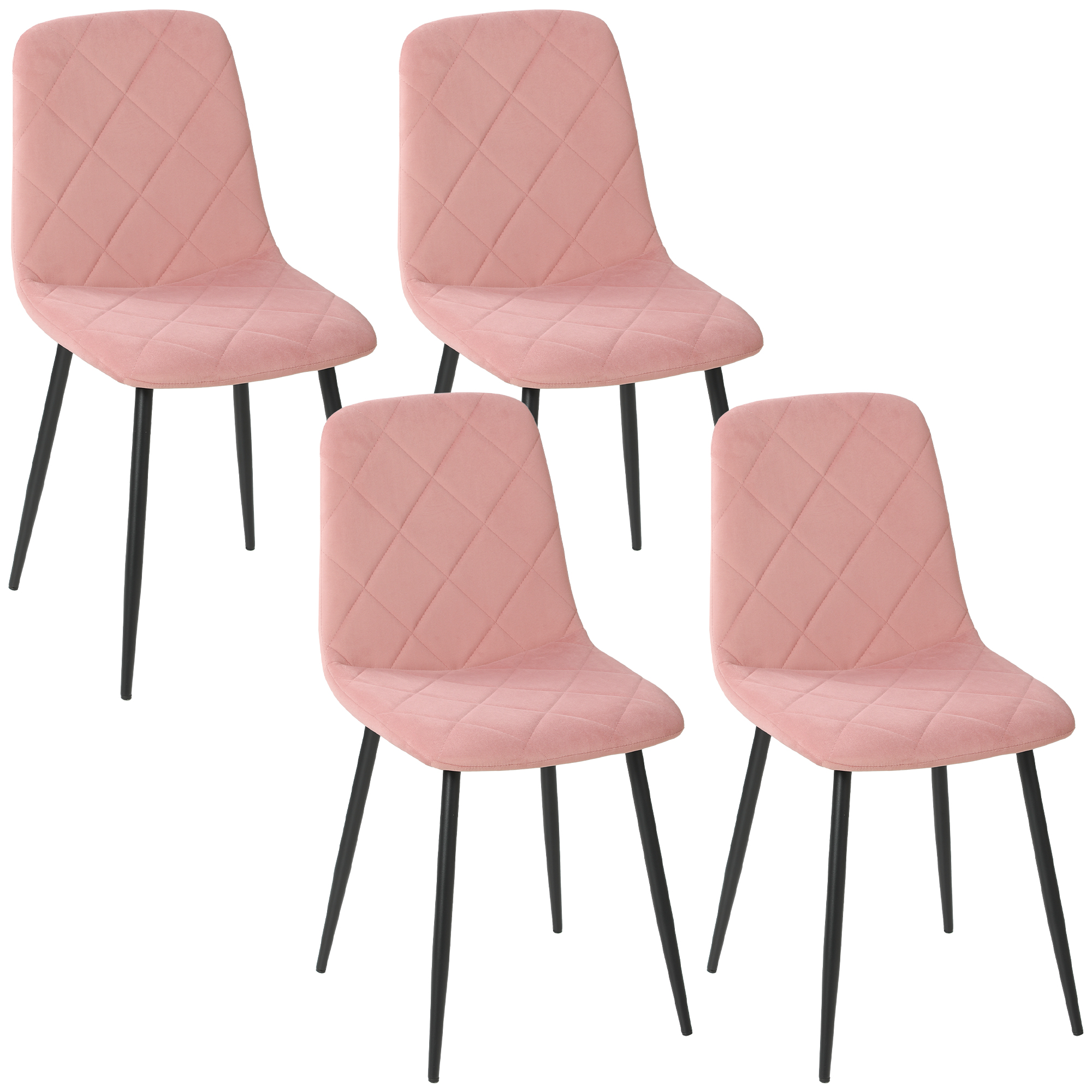 HOMCOM Esszimmerstühle 4er Set Küchenstuhl mit Rückenlehne, Samtoptik, Sessel Polsterstuhl mit Stahlbeine, Stühle, Wohnzimmerstuhl für Esstisch, Rosa Aosom