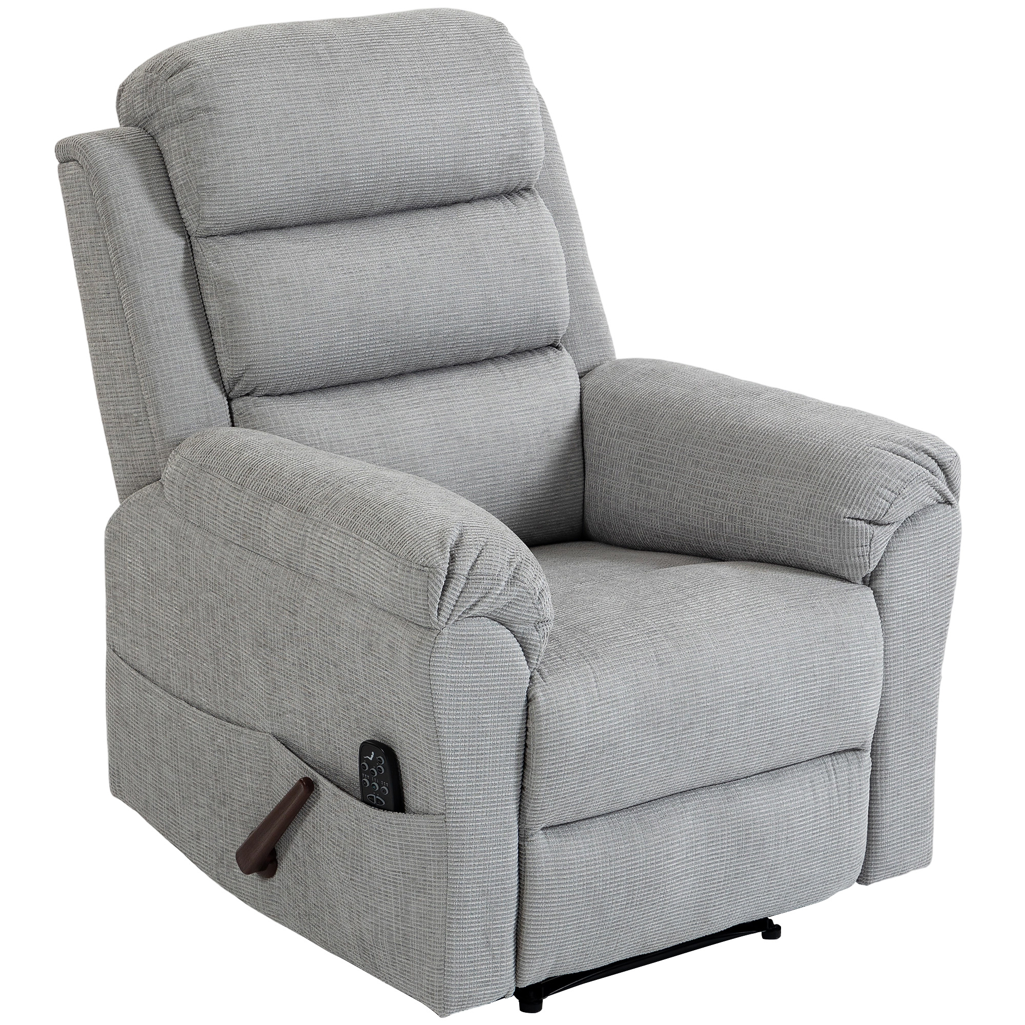 HOMCOM Fauteuil Massant Inclinable Manuel 135° Chauffant, Appui-tête Réglable, Chenille, Gris Clair