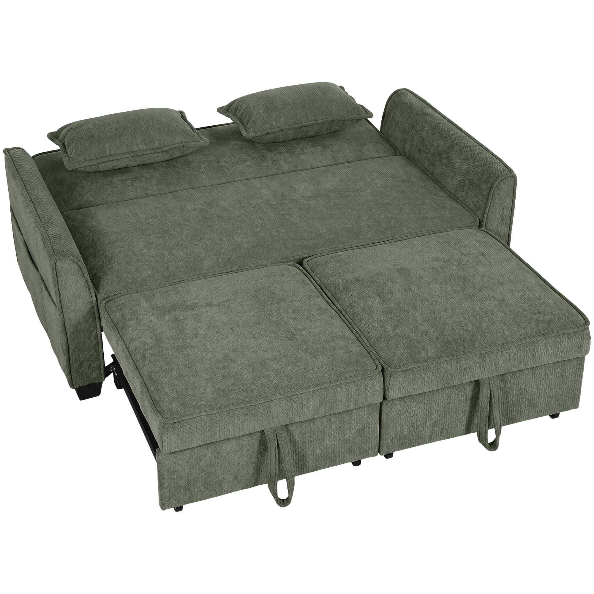 HOMCOM 2 Seater Sofa Bed, 4-in-1 L-Shaped Convertible Pull-Out Sleeper Sofa with Adjustable Backrest Side Pockets, Dark Green