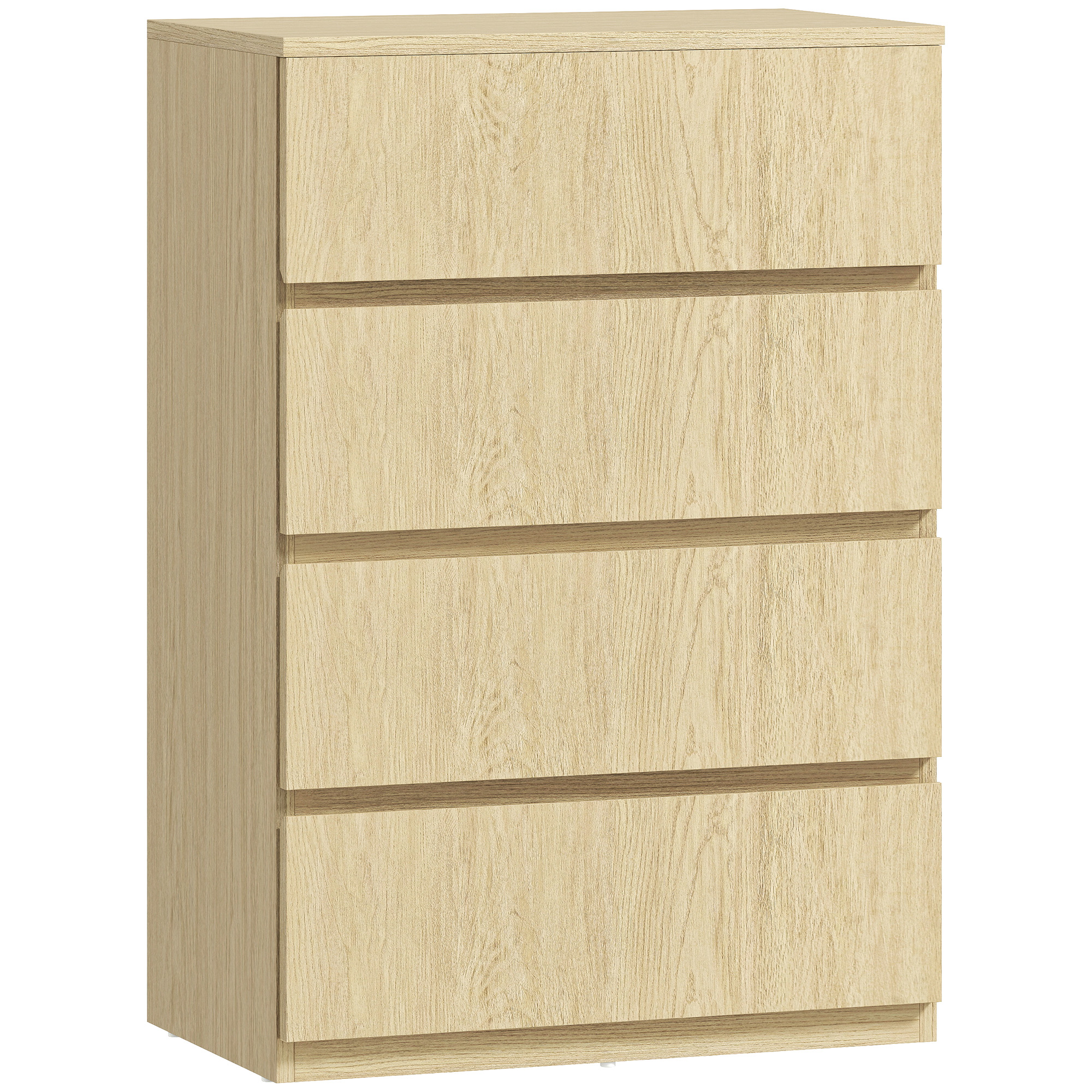 Homcom Natural Wood Finish Chest Of Drawers, 4-Drawer Storage Cabinets, Modern Dresser, Storage Drawer Unit For Bedroom