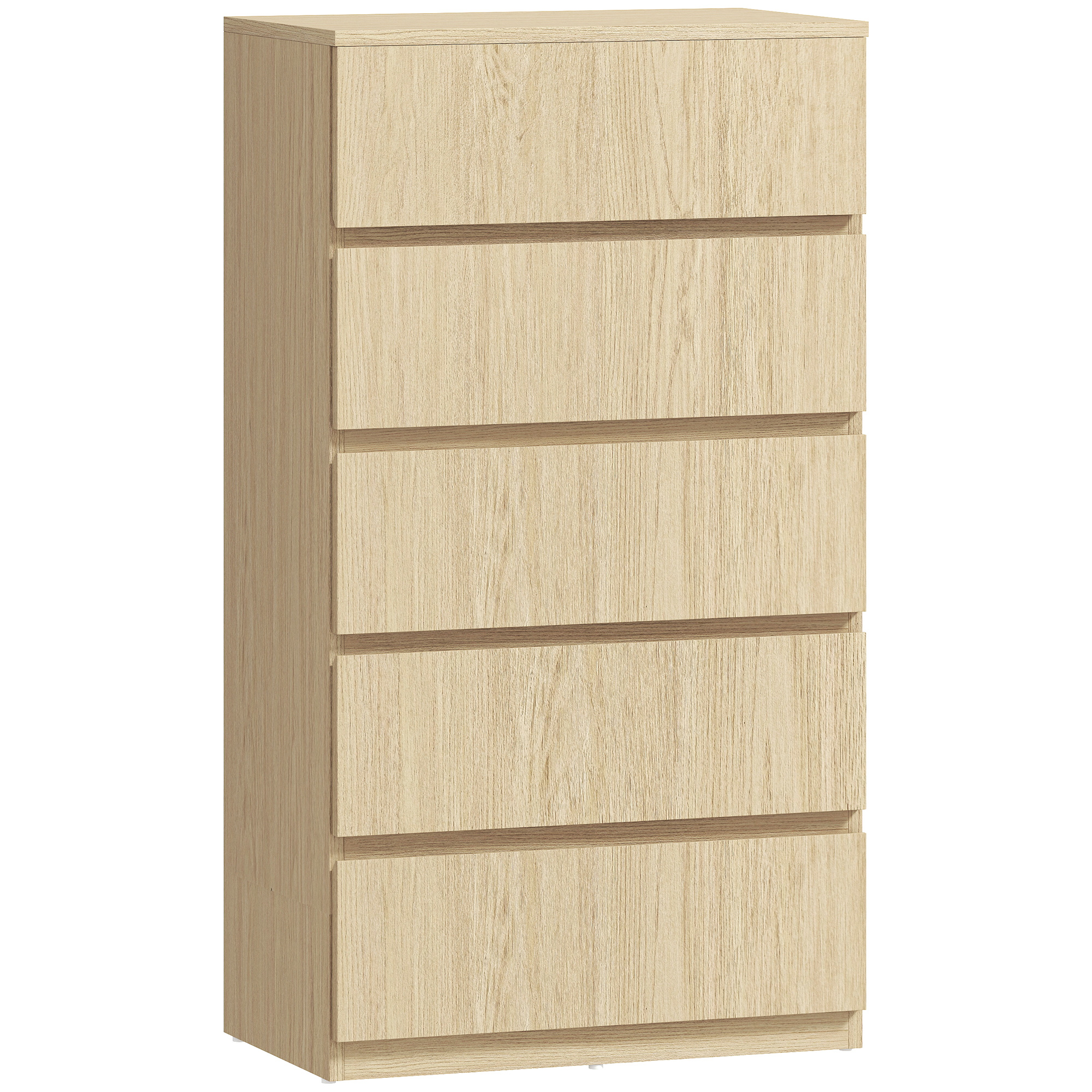 Homcom Natural Wood Finish Chest Of Drawers, 5-Drawer Storage Cabinets, Modern Dresser, Storage Drawer Unit For Bedroom