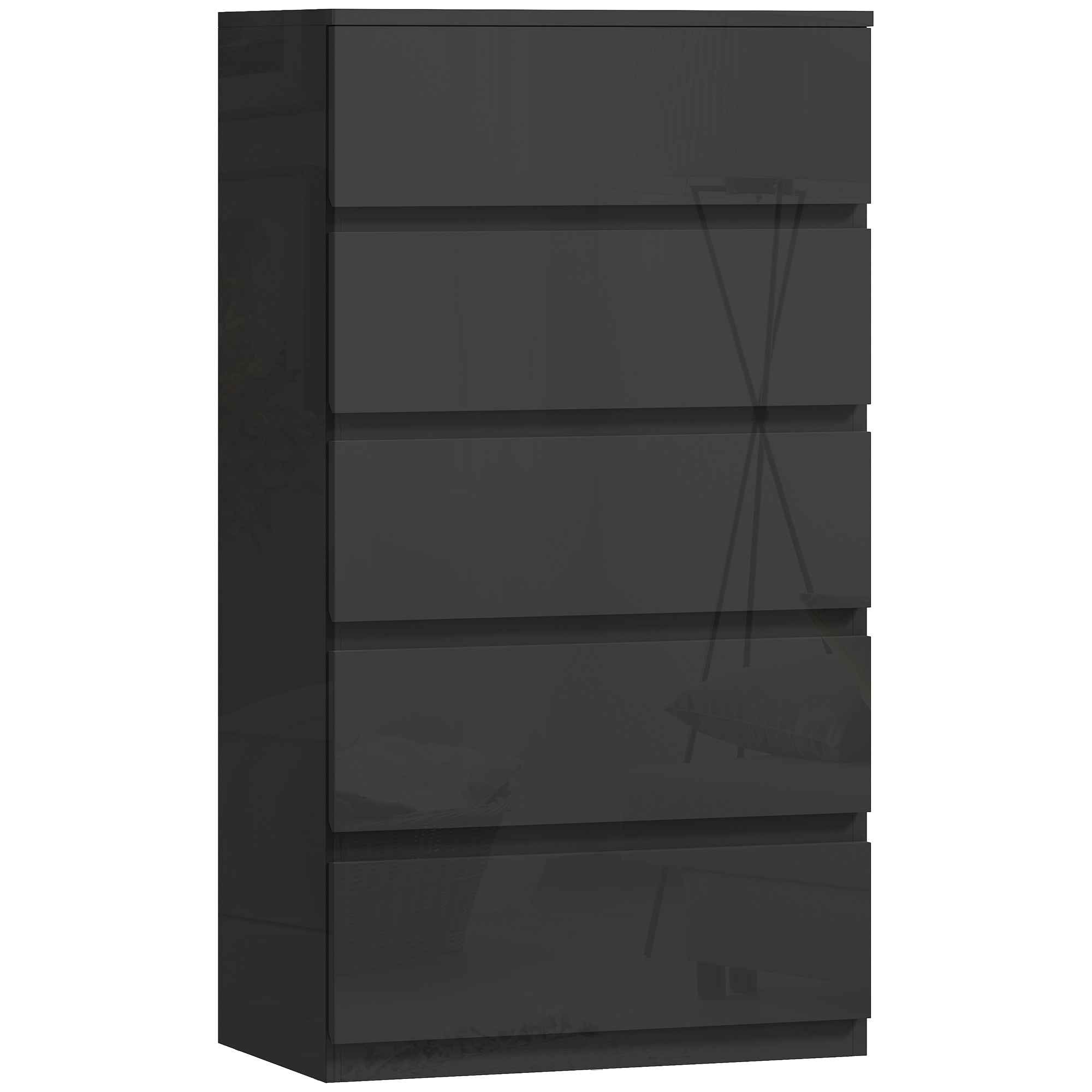 Homcom High Gloss Black Chest Of Drawers, 5-Drawer Storage Cabinets, Modern Dresser, Storage Drawer Unit For Bedroom