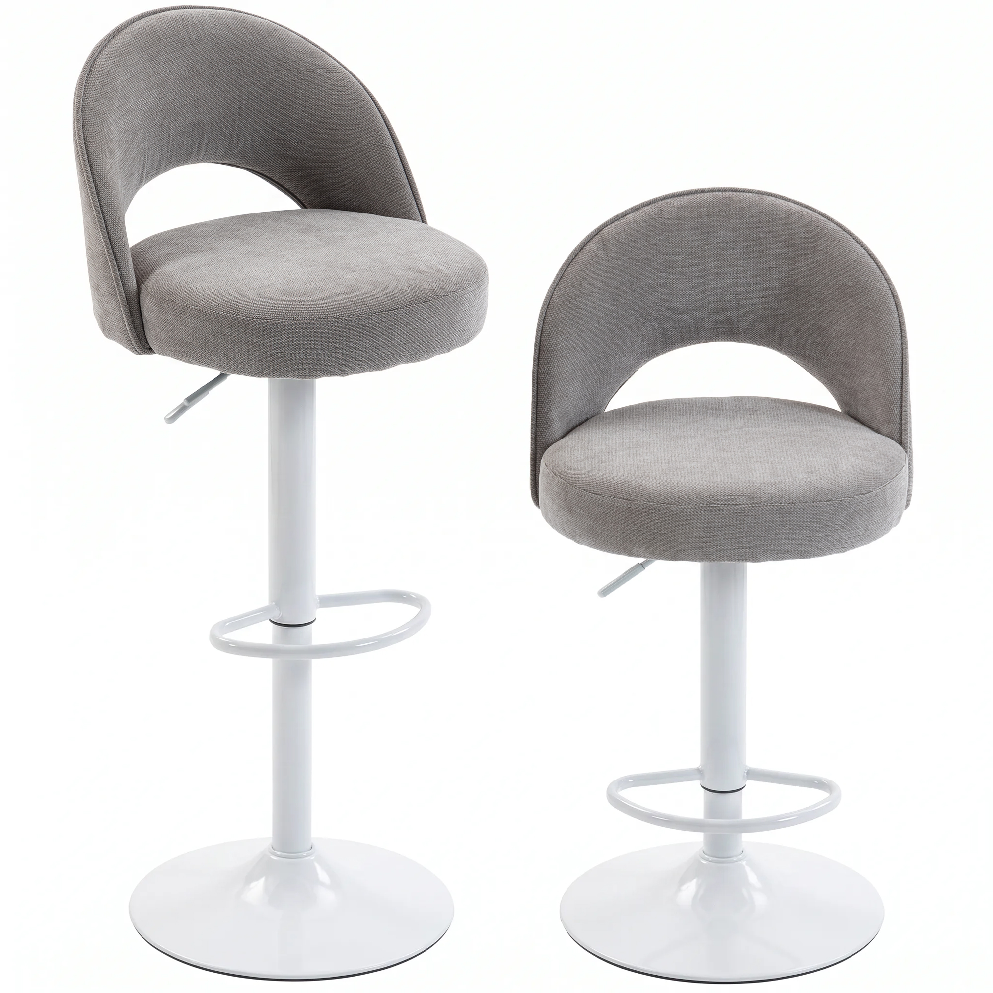 HOMCOM 2er-Set Barhocker, höhenverstellbare Barstühle, gepolsterte Chenille-Sitzfläche, 360° drehbar, Rückenlehne und Fußstütze, für Esszimmer, Theke, 48 x 50 x 89-110 cm, Grau Aosom