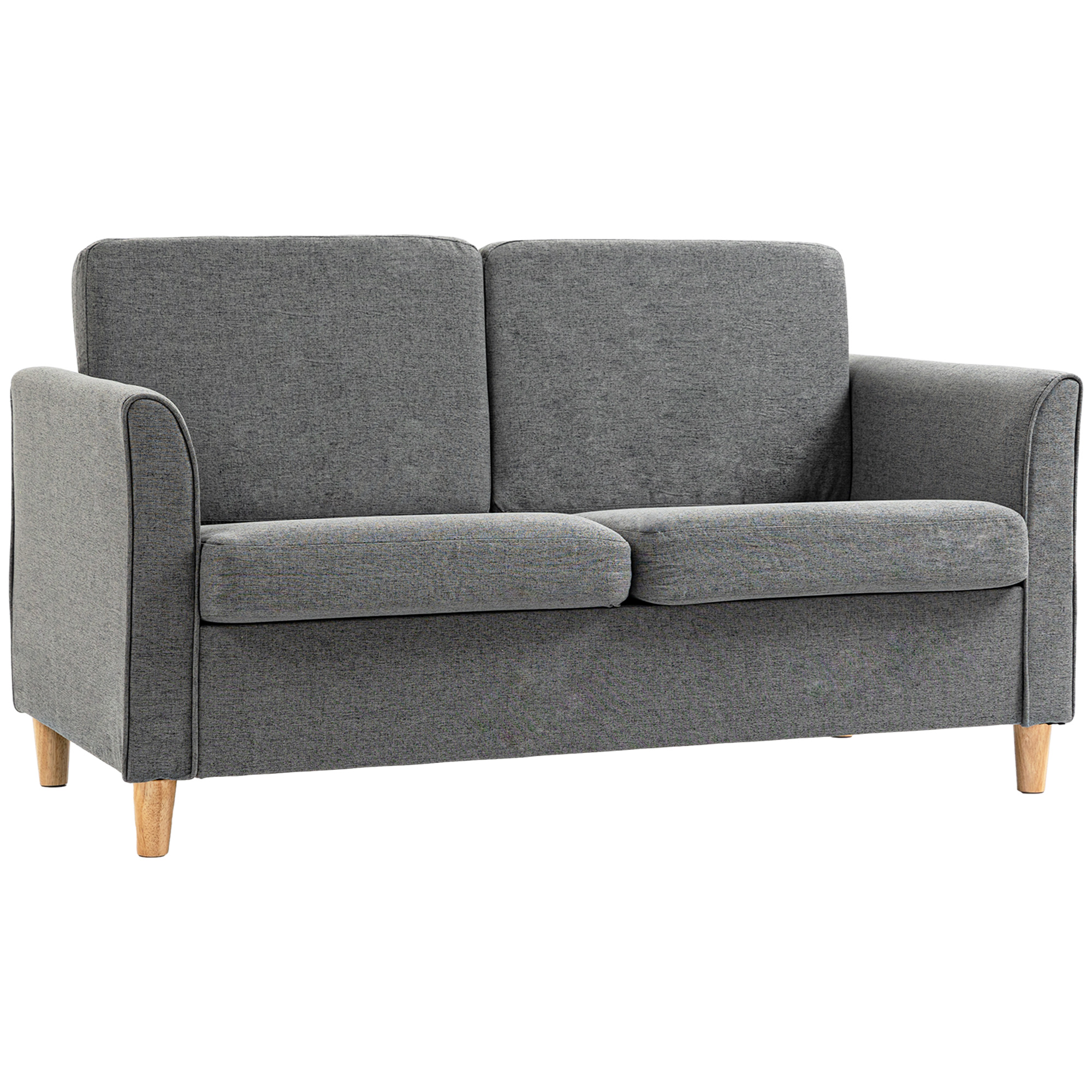 HOMCOM 2 Sitzer Sofa, Couch mit Holzbeine, Leinenoptik, Gepolsterter Polstersofa, Doppelsofa im Modern-Stil für Wohnzimmer, Schlafzimmer, Grau Aosom