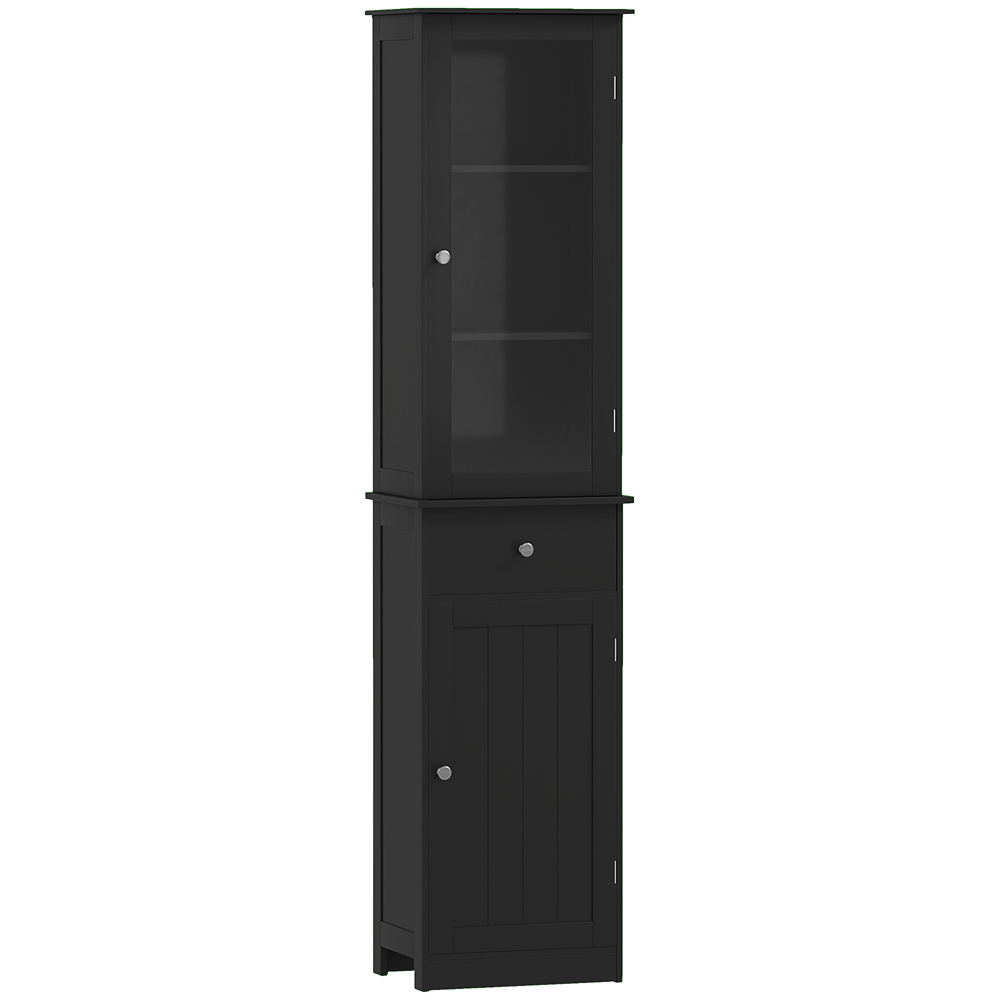 kleankin Coloană Baie economisitoare de spațiu cu dulăpior, sertar și rafturi din MDF, 40x27x171.5cm, Negru | Aosom Romania