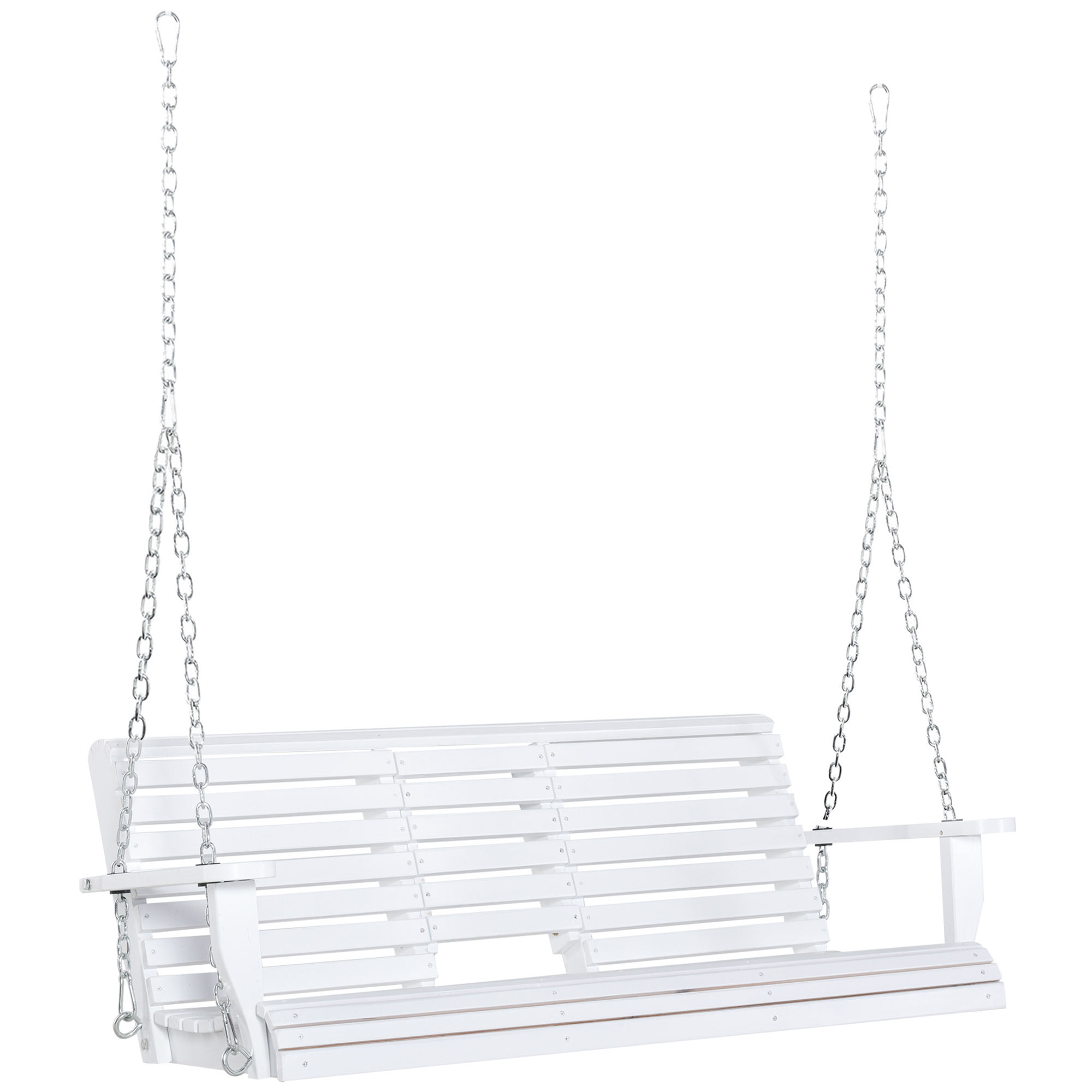 Outsunny Hängebank Gartenschaukel Schaukelbank mit faltbarem Couchtisch für 2-3 Personen Tannenholz Patio Terrasse Hinterhof komfortable 150 x 75 x 53 cm Weiß Aosom