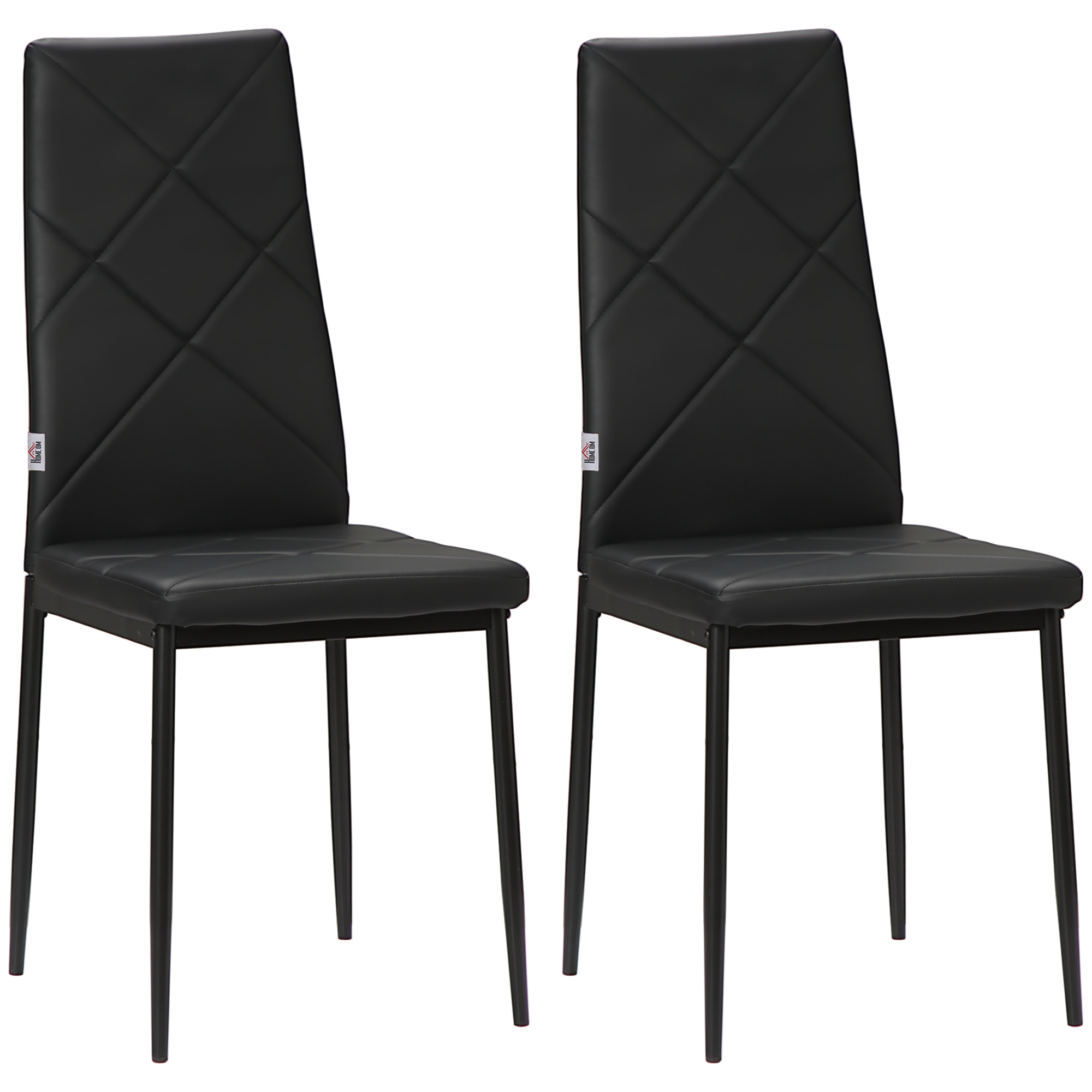 HOMCOM Set 2 Scaune de Sufragerie Tapitate cu Spatar Inalt, Talpi Antiderapante si Picioare din Otel, 41x50x97 cm, Negru | Aosom Romania