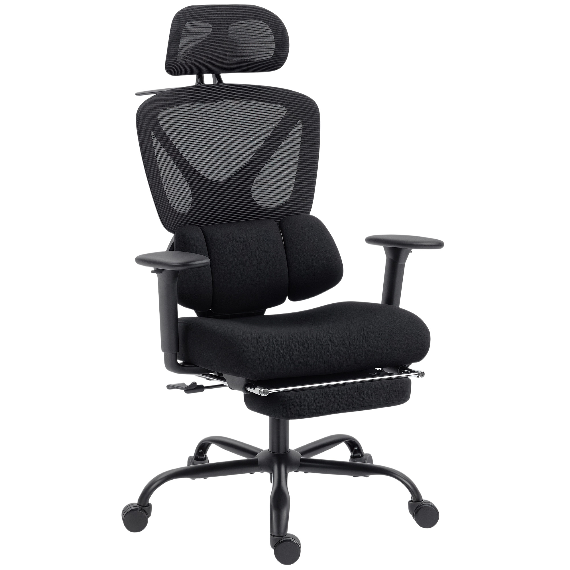HOMCOM Scaun de birou ergonomic cu suport lombar dinamic și suport pentru picioare 73x75x120-128 cm negru | Aosom Romania