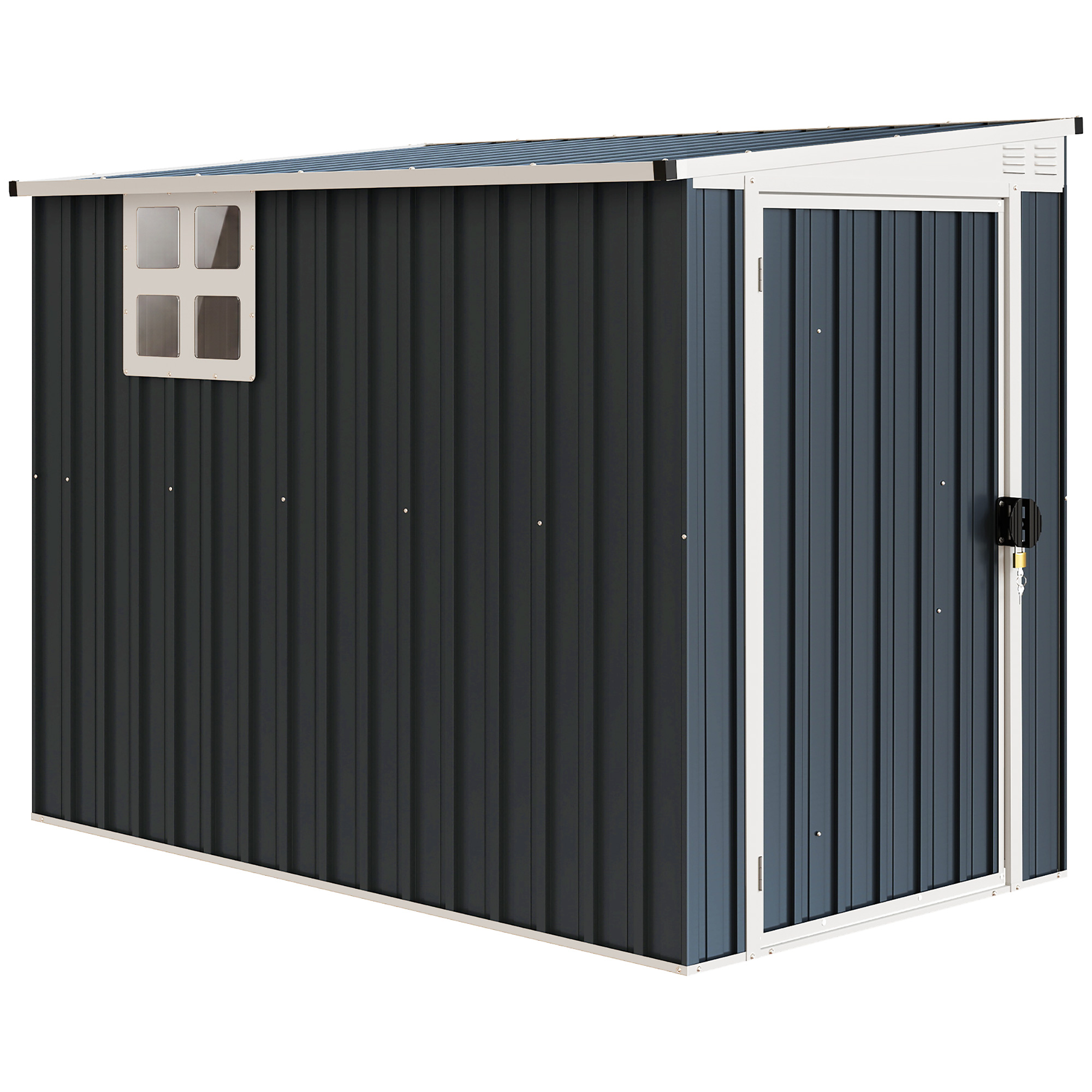 Outsunny Metall Gerätehaus 2,7m² 128x231x181cm Geräteschuppen mit Pultdach Fenster Abschließbarer Tür wetterfest Gartenhaus Outdoor Garten Schuppen für Hinterhof Außenbereich Dunkelgrau Aosom