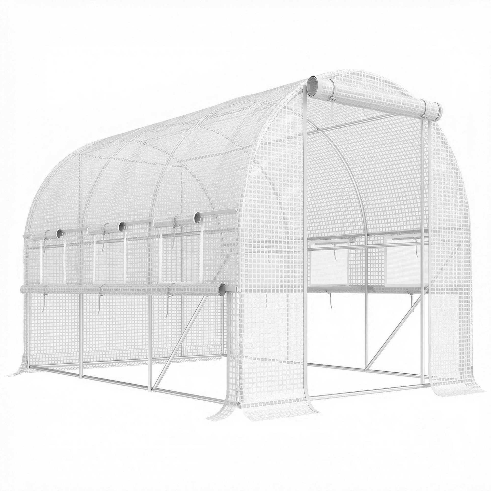 Outsunny Foliengewächshaus 2,95x2x2m Tunnel mit aufrollbaren Fenstern, UV-Schutz & winddicht, Stahlkonstruktion in Weiß Aosom.de