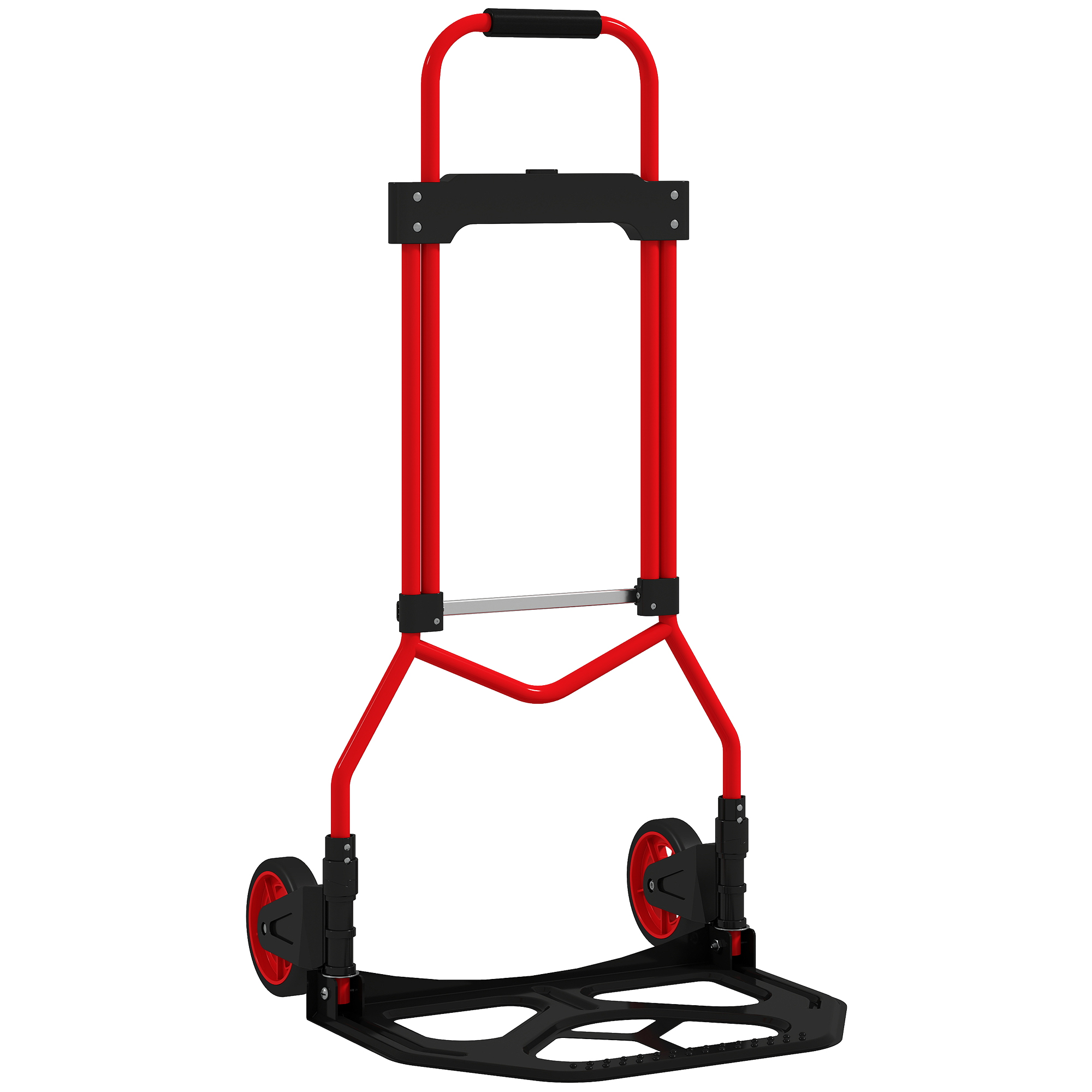 HOMCOM Klappkarren mit verstellbarem Teleskopgriff, Tragkraft 60 kg, Handkarre mit Rädern, für Garage, Büro, Gepäck, Reisen, Umzüge und Einkäufe, Rot Aosom