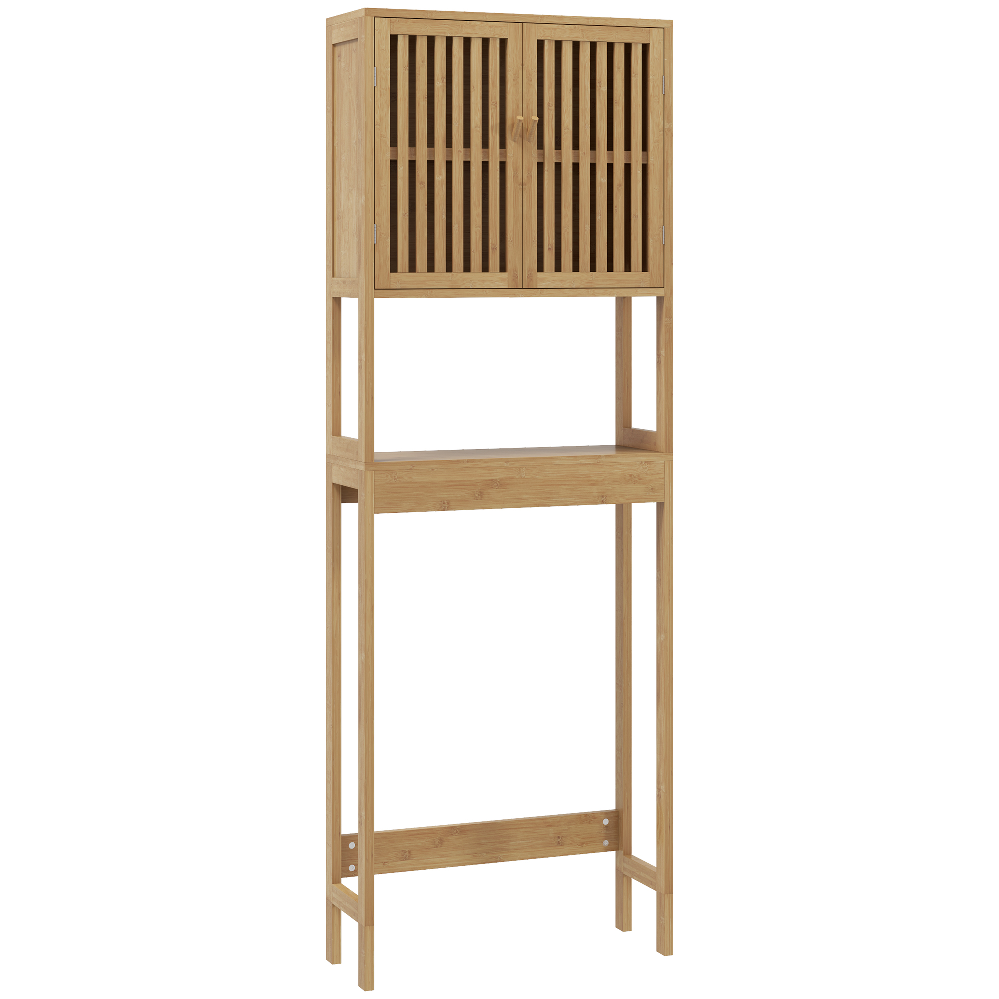HOMCOM WC-Regal Badezimmerschrank über Toilette WC mit 2-türigem Schrank und offenem Fach 60L x 21,5l x 172H cm Bambus - Naturholz   Aosom