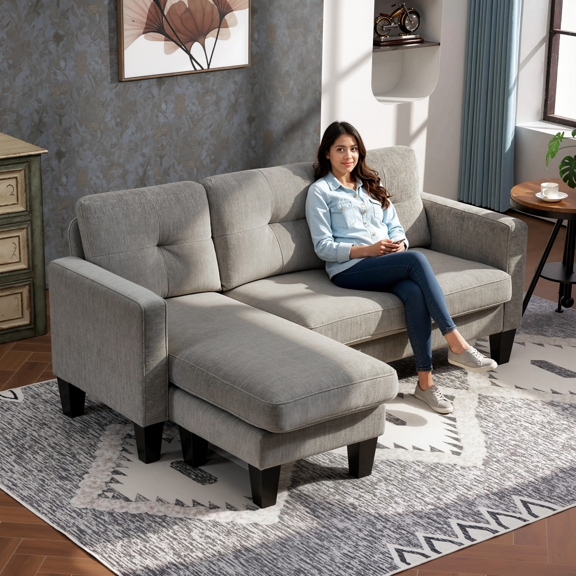 Homcom Hoekbank L-Vormige Sofa met Rechter & Linker Chaiselongue Chenille Stof bestand tegen kreuken en vervorming 186x130x84 cm tot 180 kg | Aosom.nl