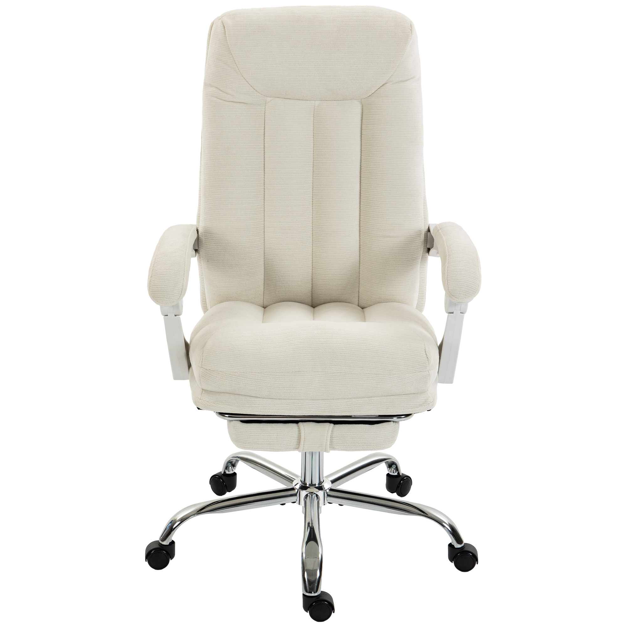 HOMCOM Ergonomischer Bürostuhl, Inclinierbarer Chenille-Bürosessel, Höhenverstellbar, Hohe Rückenlehne, Fußstütze, Dicke Polsterung, 360° drehbar, Creme Aosom